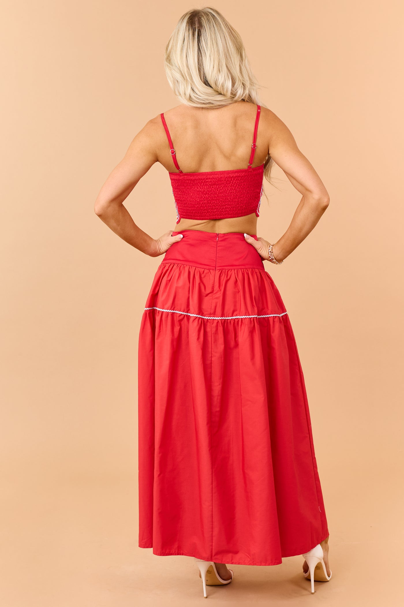 Lipstick Cotton Silver Contrast Top and Skirt Set