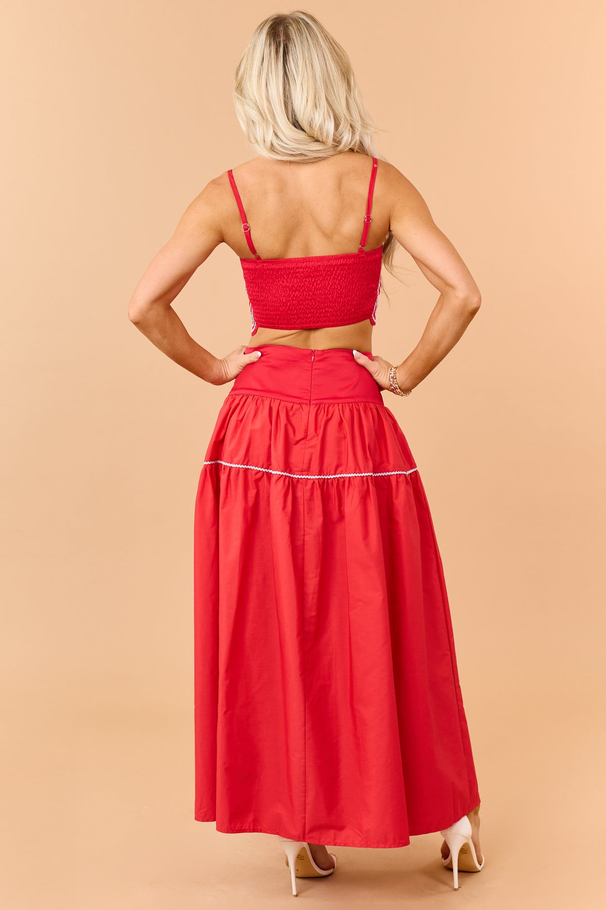 Lipstick Cotton Silver Contrast Top and Skirt Set