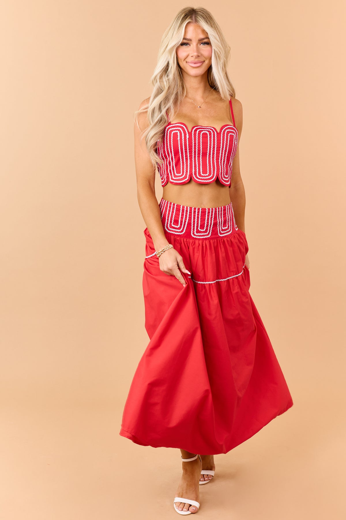 Lipstick Cotton Silver Contrast Top and Skirt Set