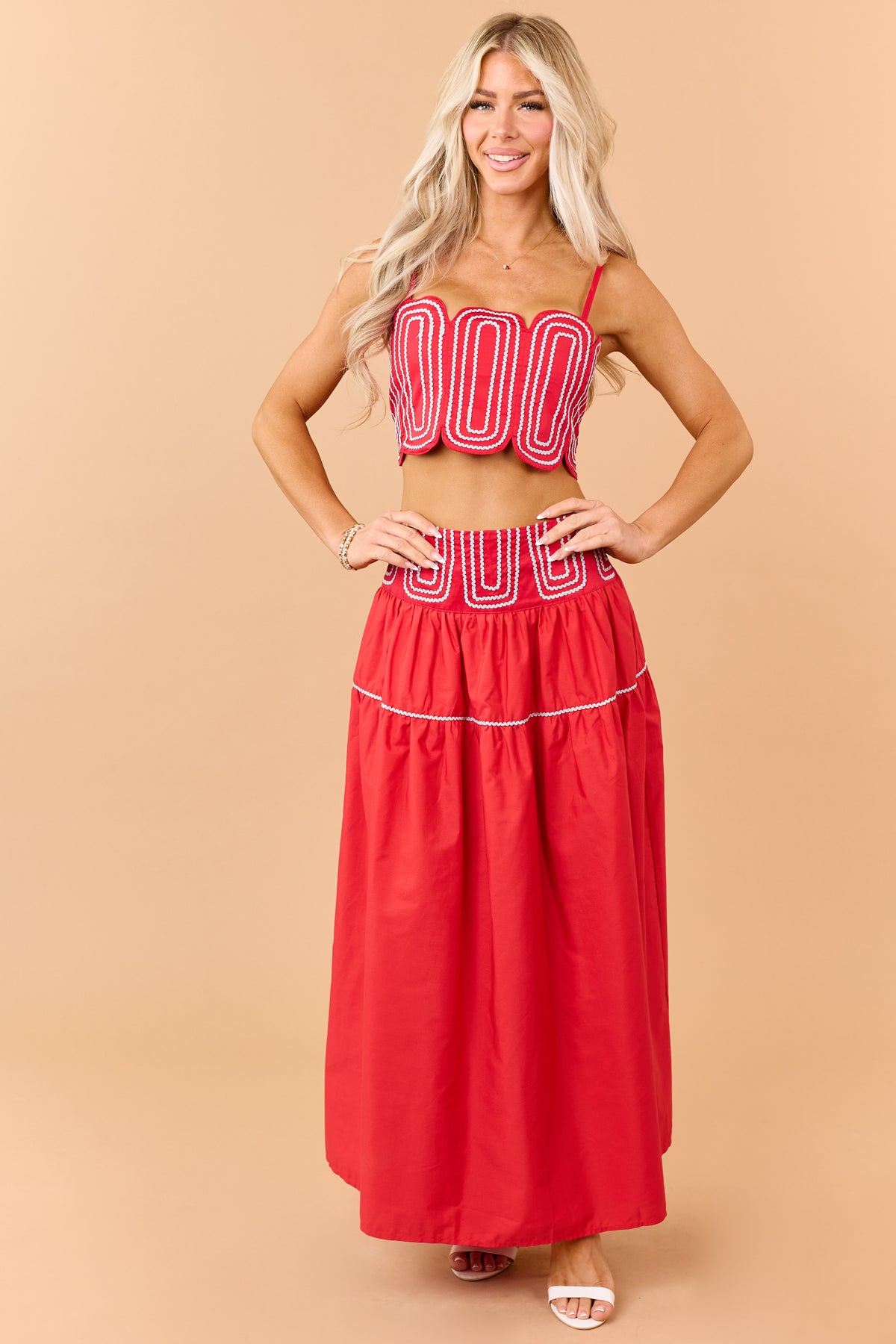 Lipstick Cotton Silver Contrast Top and Skirt Set
