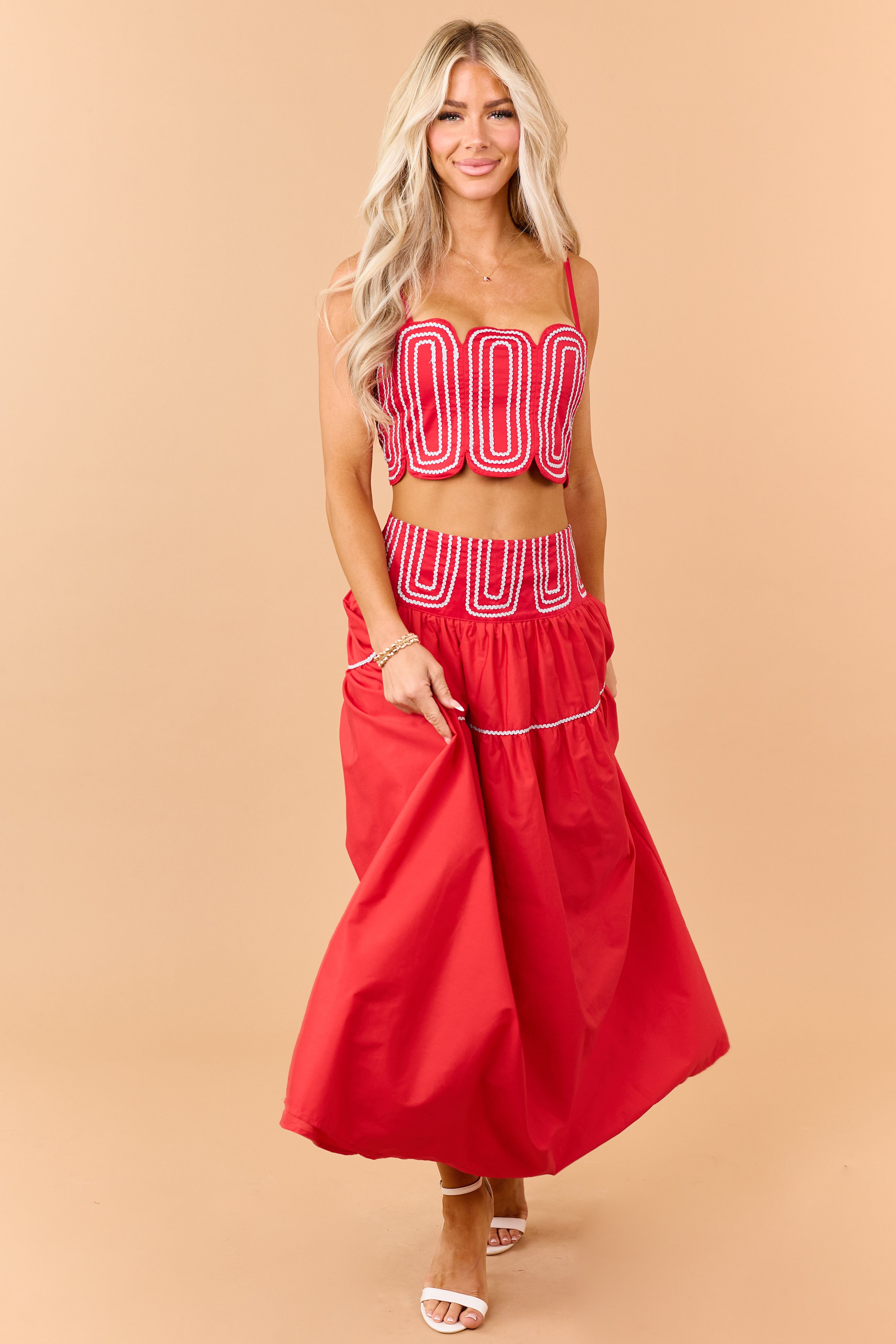 Lipstick Cotton Silver Contrast Top and Skirt Set