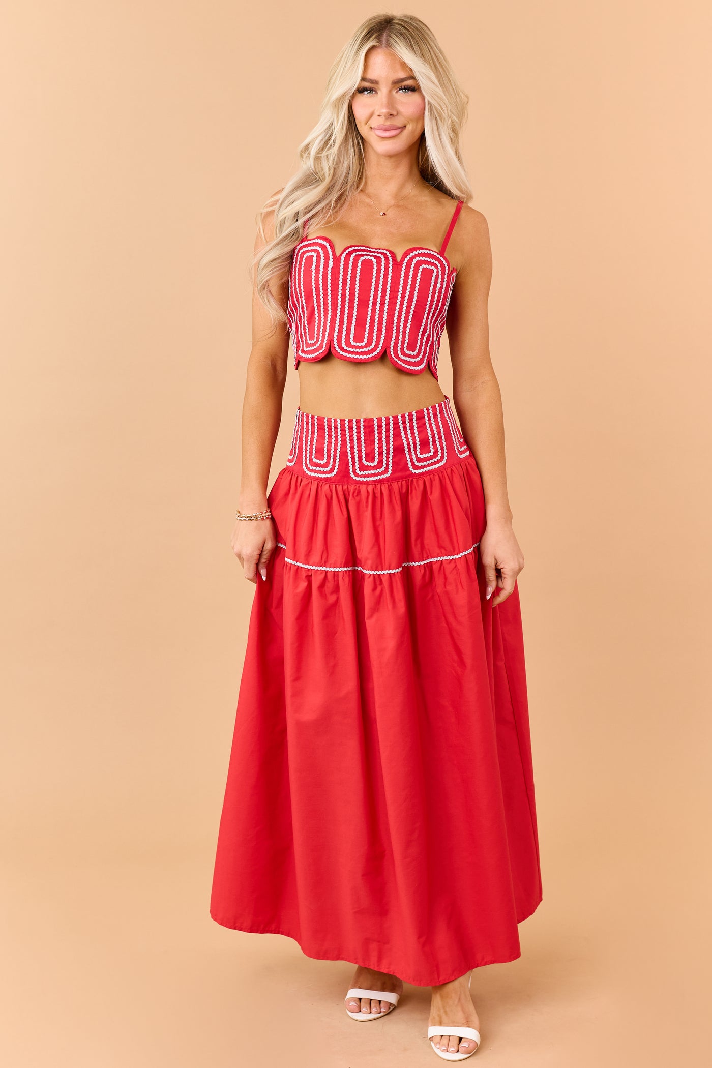 Lipstick Cotton Silver Contrast Top and Skirt Set