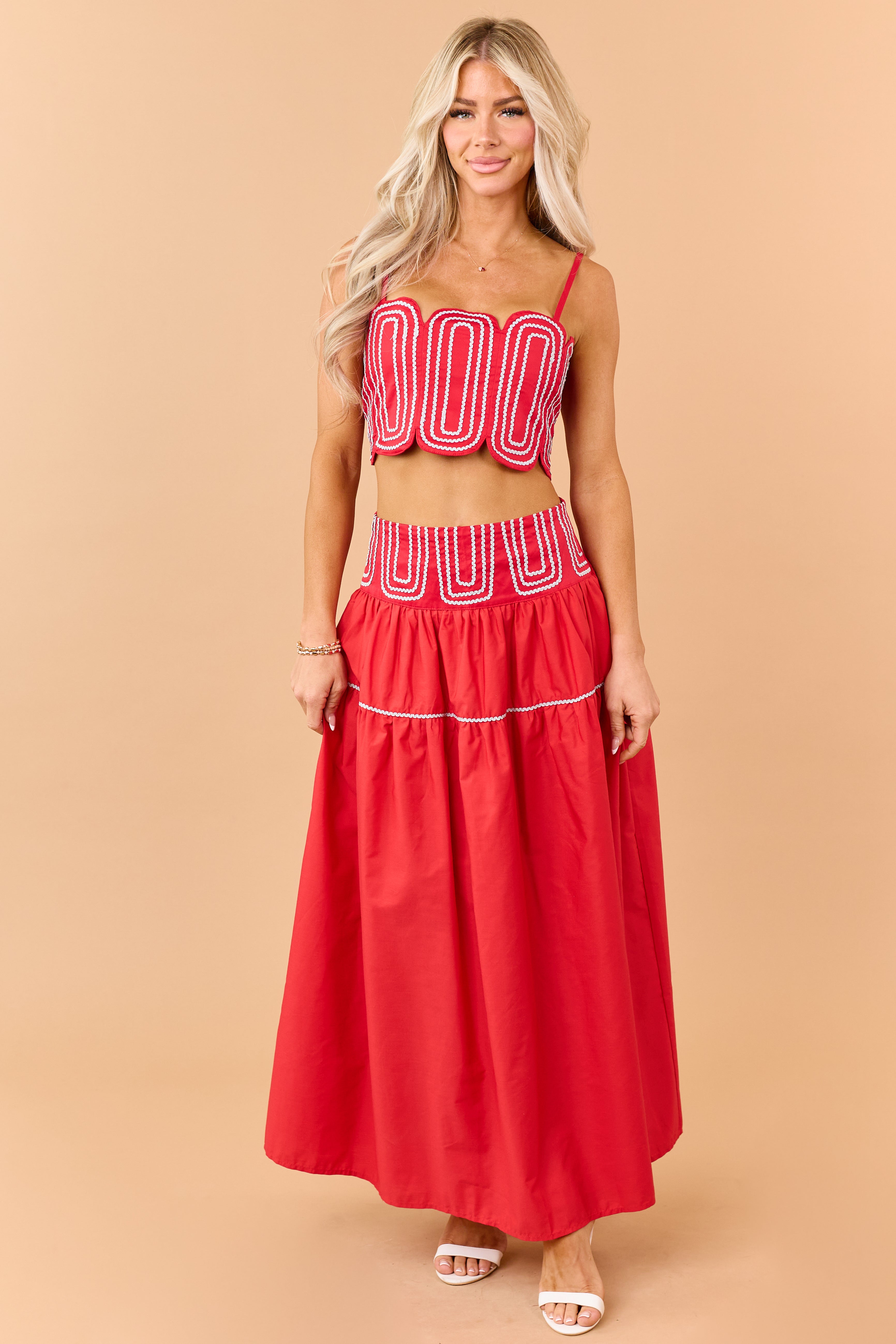 Lipstick Cotton Silver Contrast Top and Skirt Set