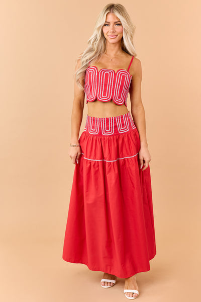 Lipstick Cotton Silver Contrast Top and Skirt Set