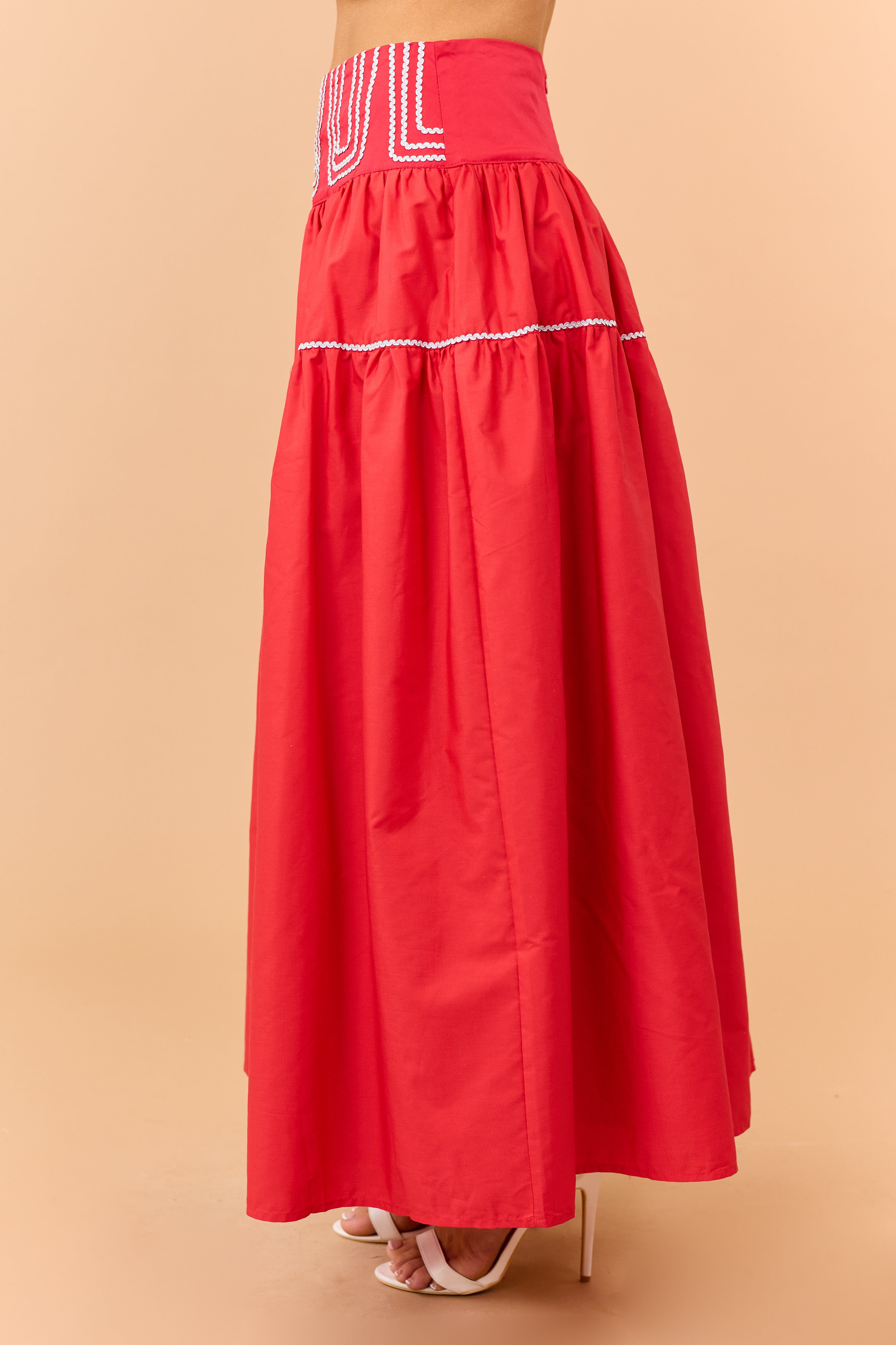 Lipstick Cotton Silver Contrast Top and Skirt Set