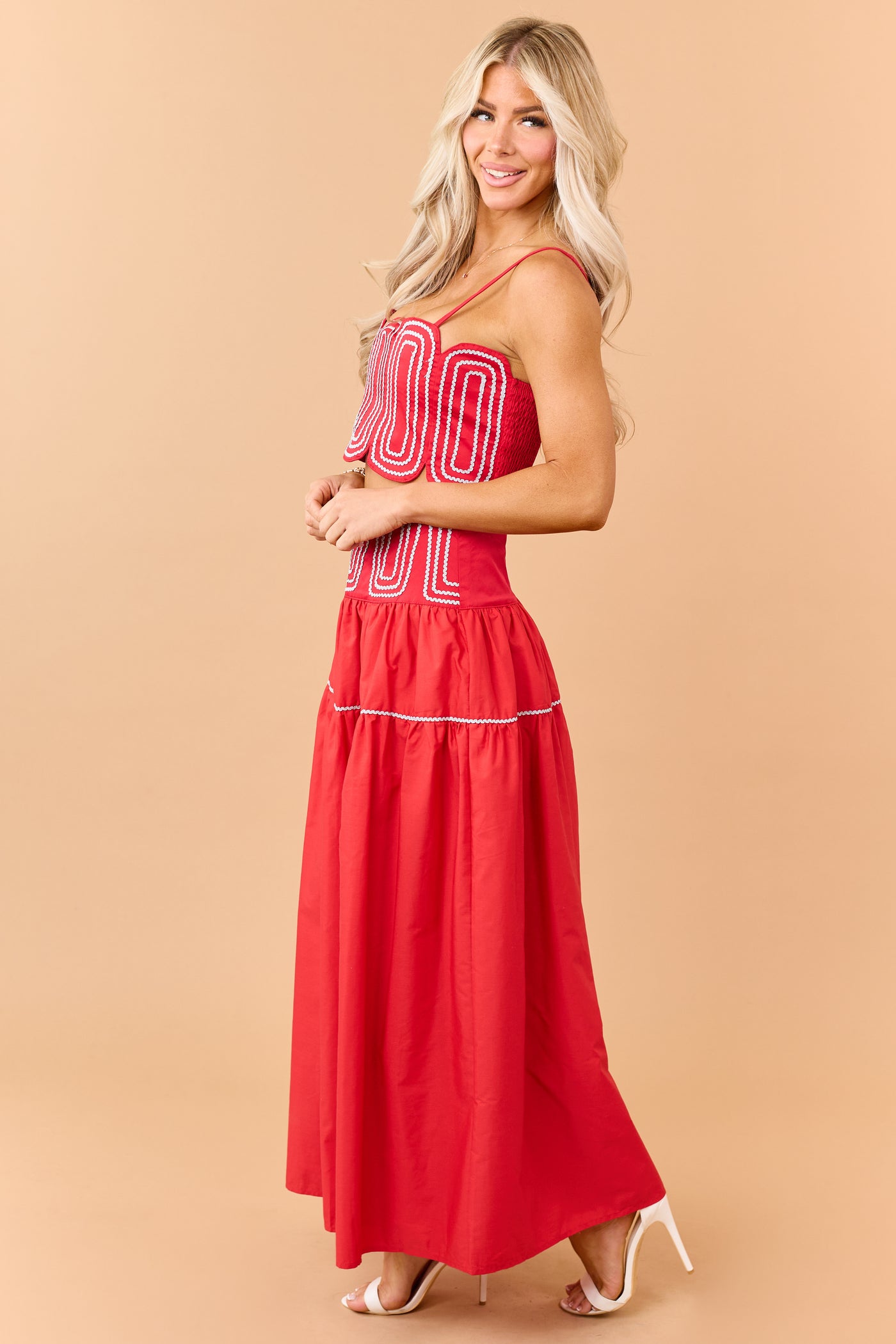 Lipstick Cotton Silver Contrast Top and Skirt Set