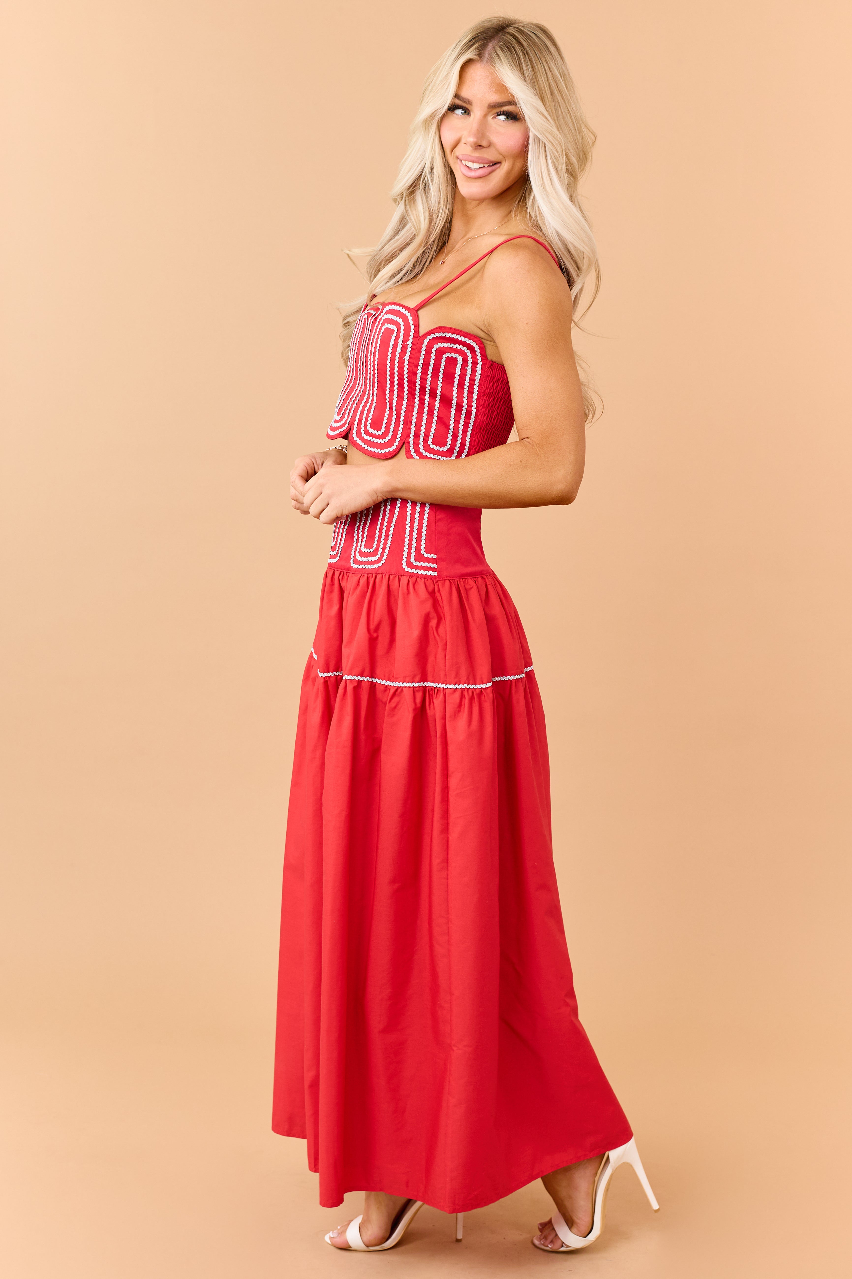 Lipstick Cotton Silver Contrast Top and Skirt Set