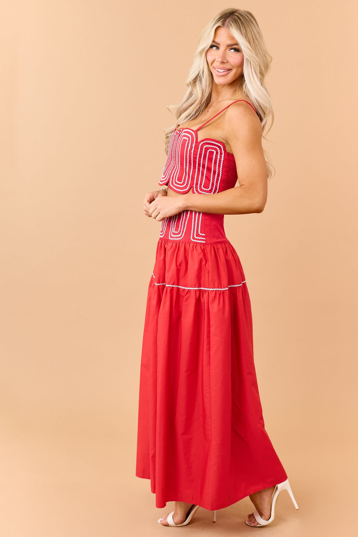 Lipstick Cotton Silver Contrast Top and Skirt Set