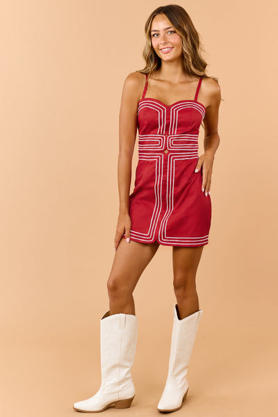 Lipstick Cotton Silver Rick Rack Detail Mini Dress