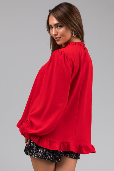 Lipstick Frill Collar Peasant Sleeve Top