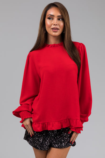 Lipstick Frill Collar Peasant Sleeve Top