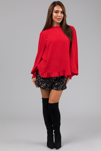 Lipstick Frill Collar Peasant Sleeve Top