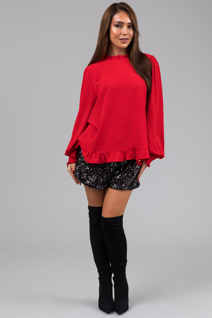 Lipstick Frill Collar Peasant Sleeve Top