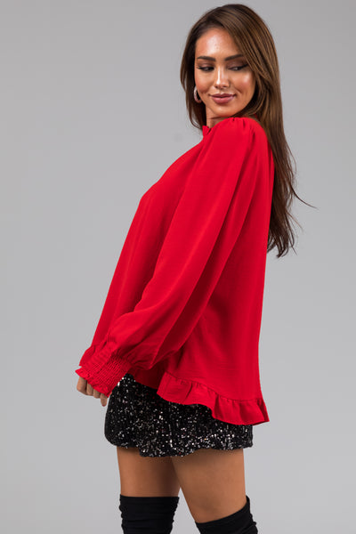 Lipstick Frill Collar Peasant Sleeve Top