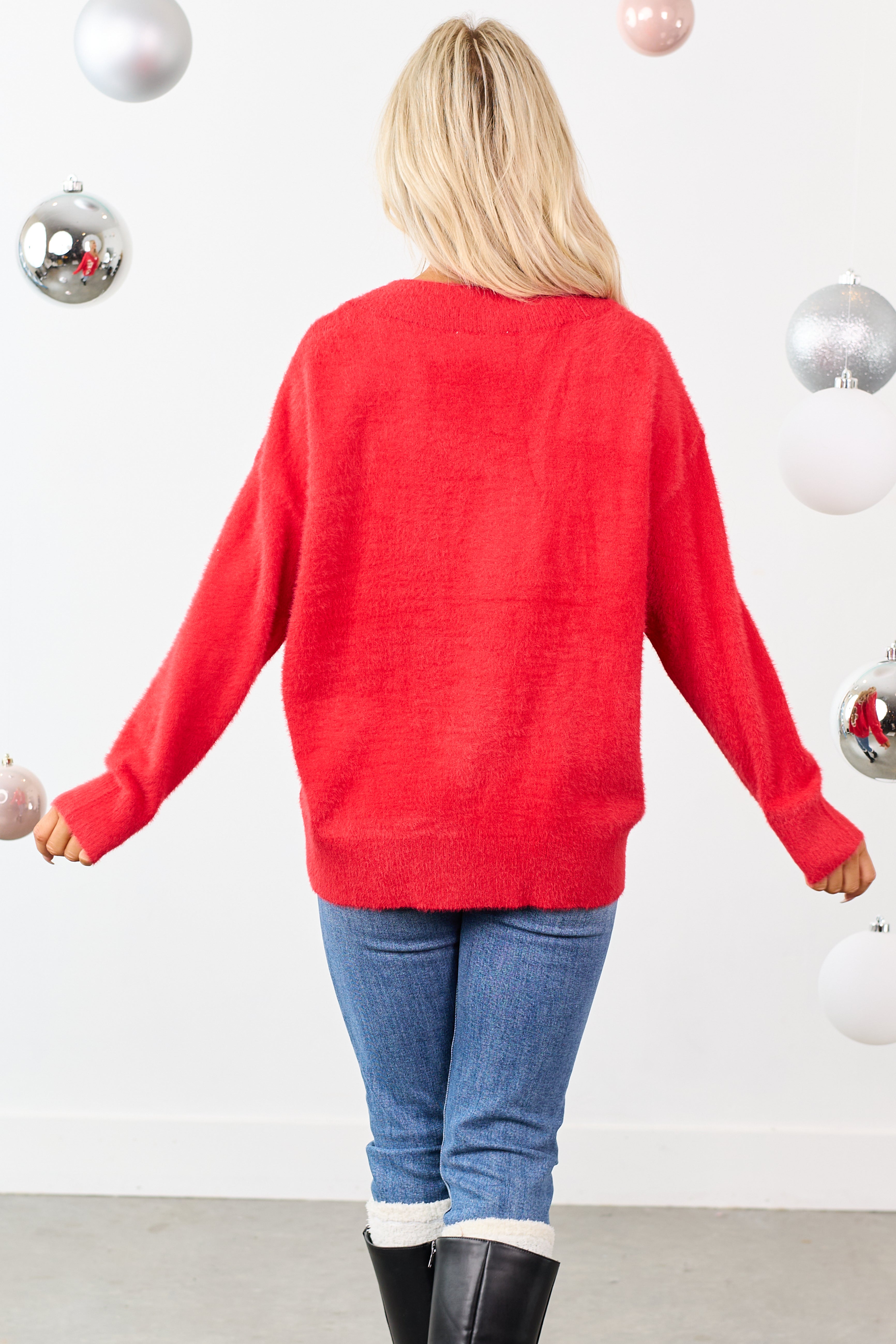 Lipstick Gingerbread Graphic Eyelash Knit Cardigan