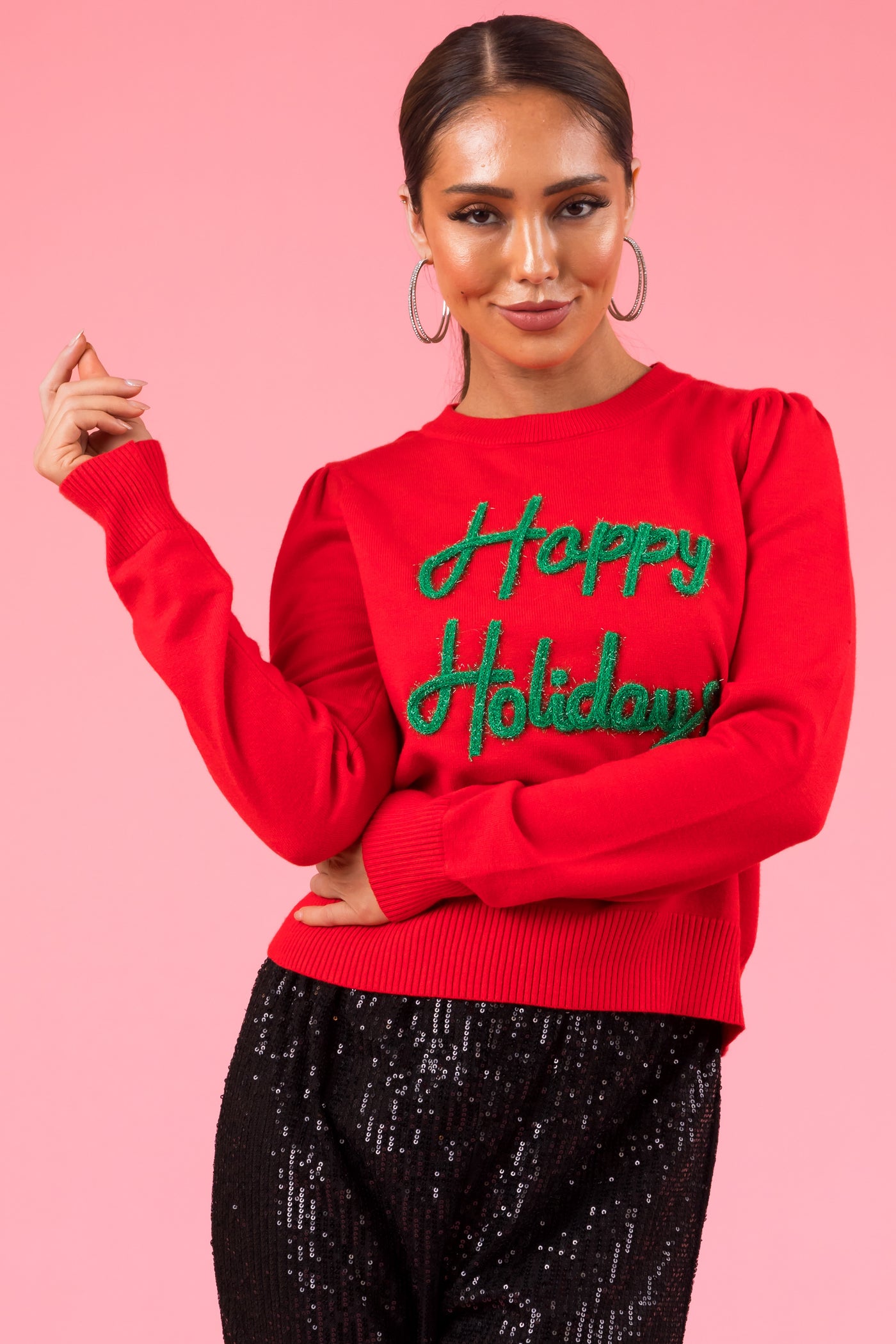 Lipstick 'Happy Holidays' Sparkle Knit Sweater