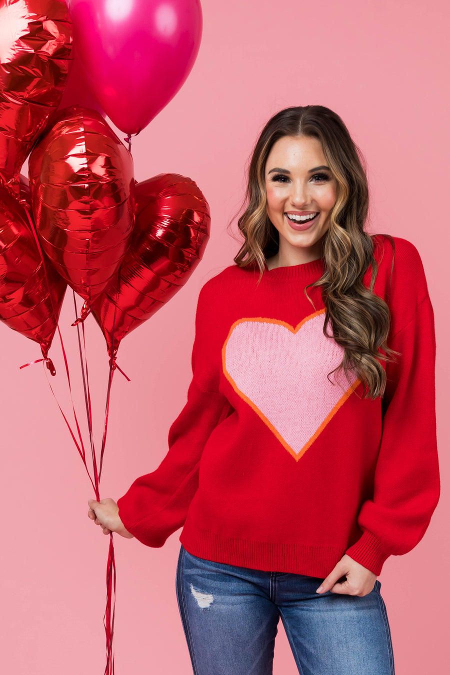 Lipstick Heart Graphic Long Sleeve Sweater