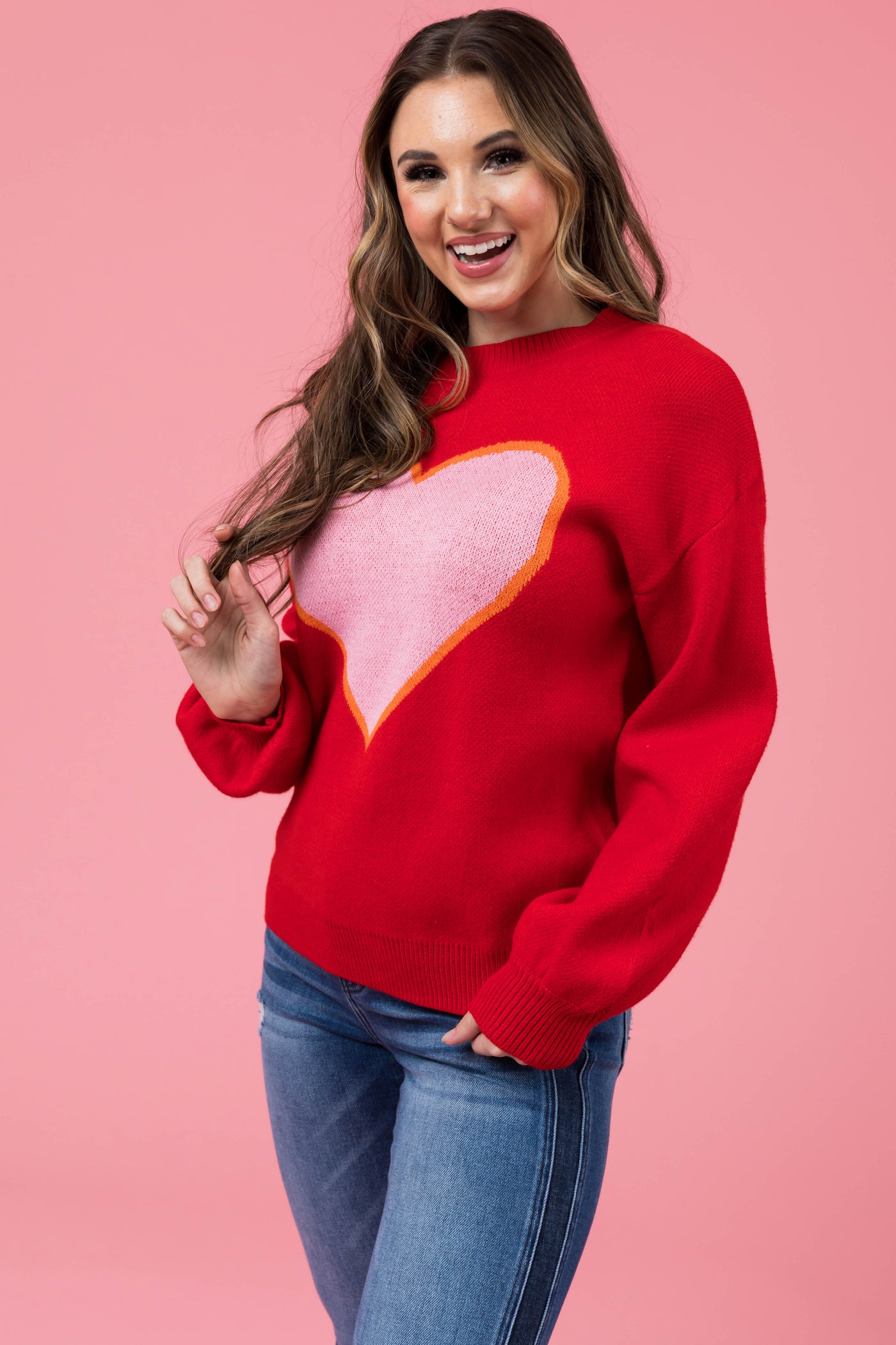 Lipstick Heart Graphic Long Sleeve Sweater