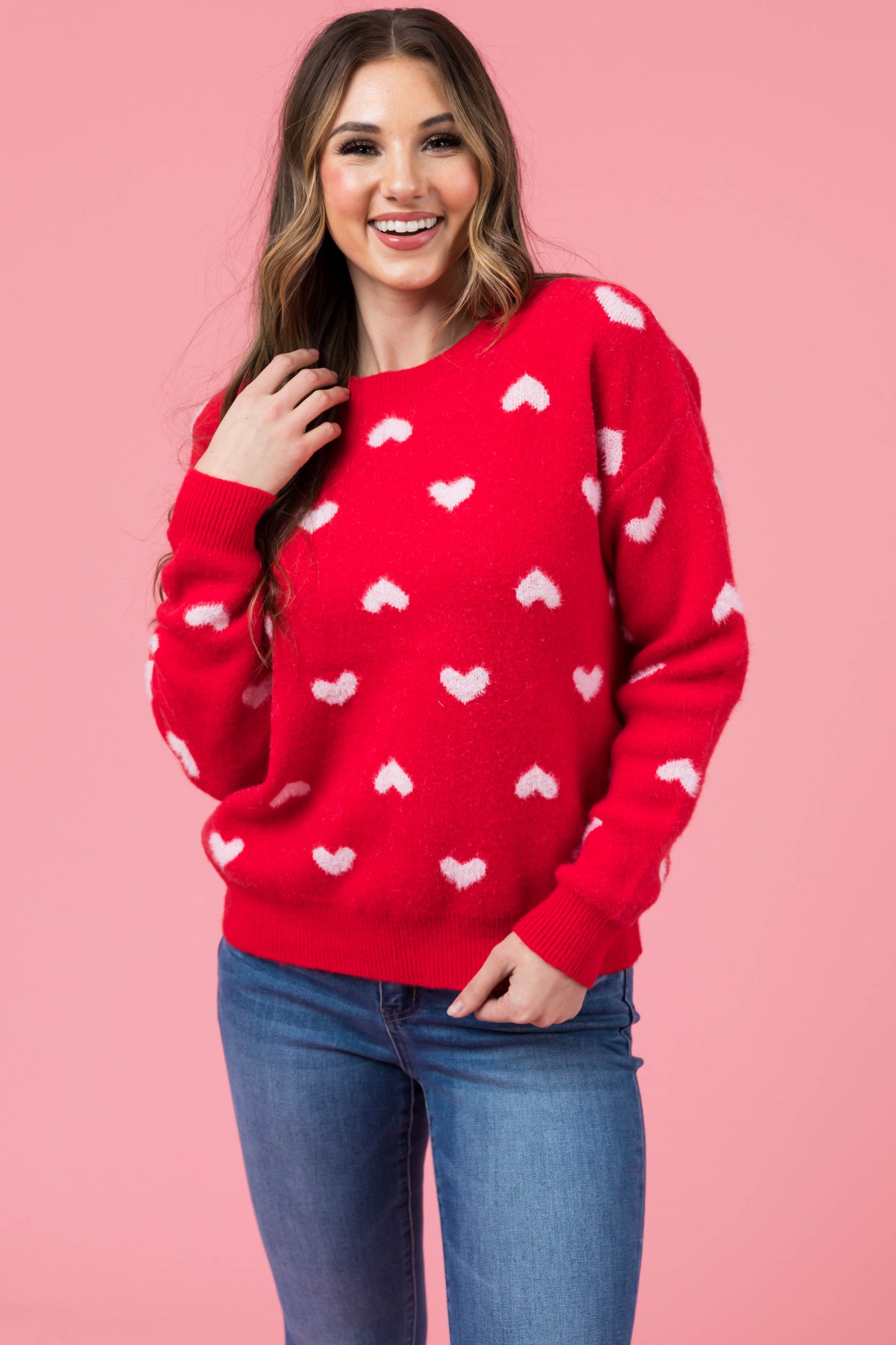 Lipstick Heart Print Soft Knit Sweater | Lime Lush