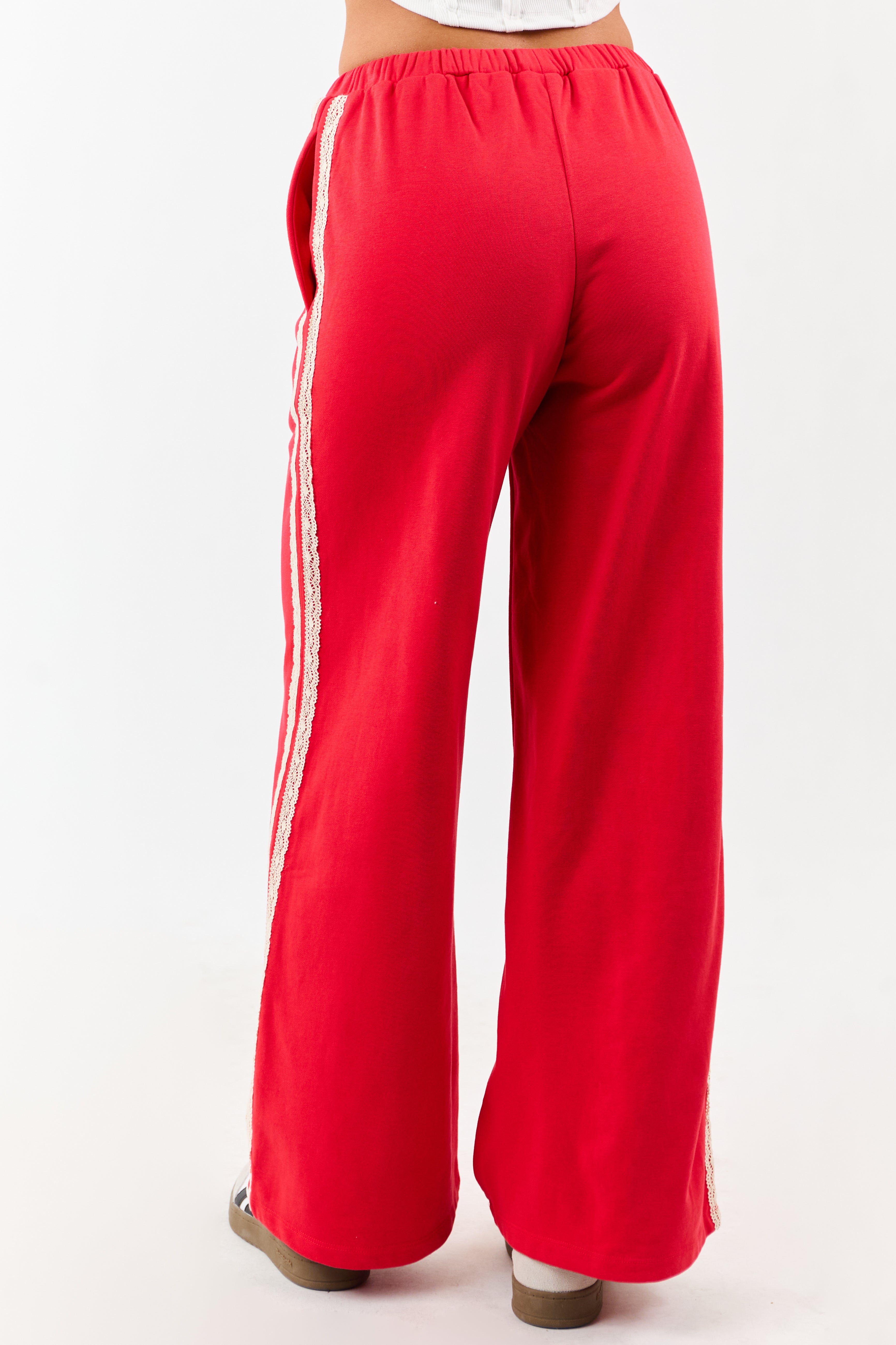Lipstick Lace Striped Wide Leg Drawstring Pants