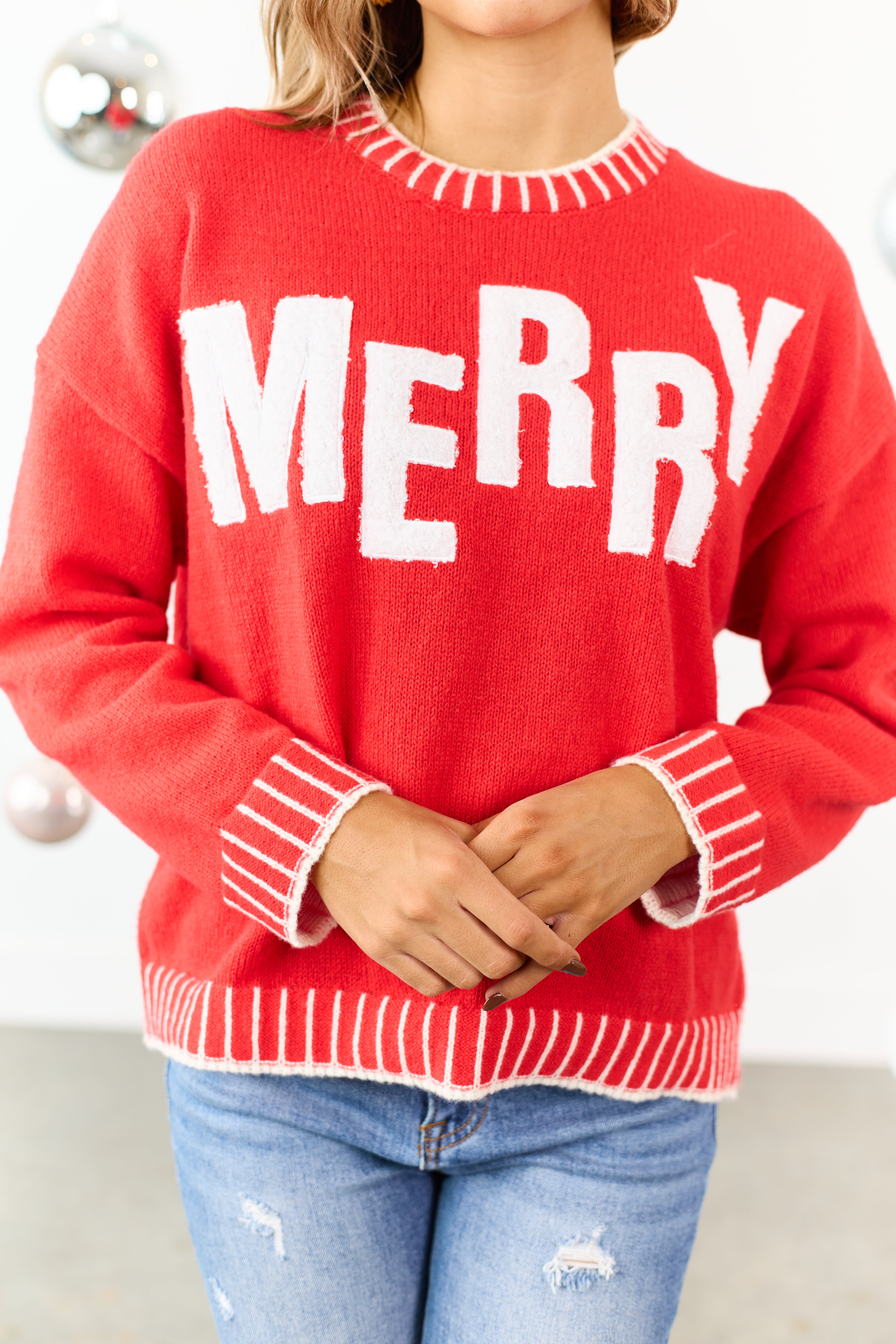 Lipstick 'Merry' Textured Graphic Relaxed Sweater