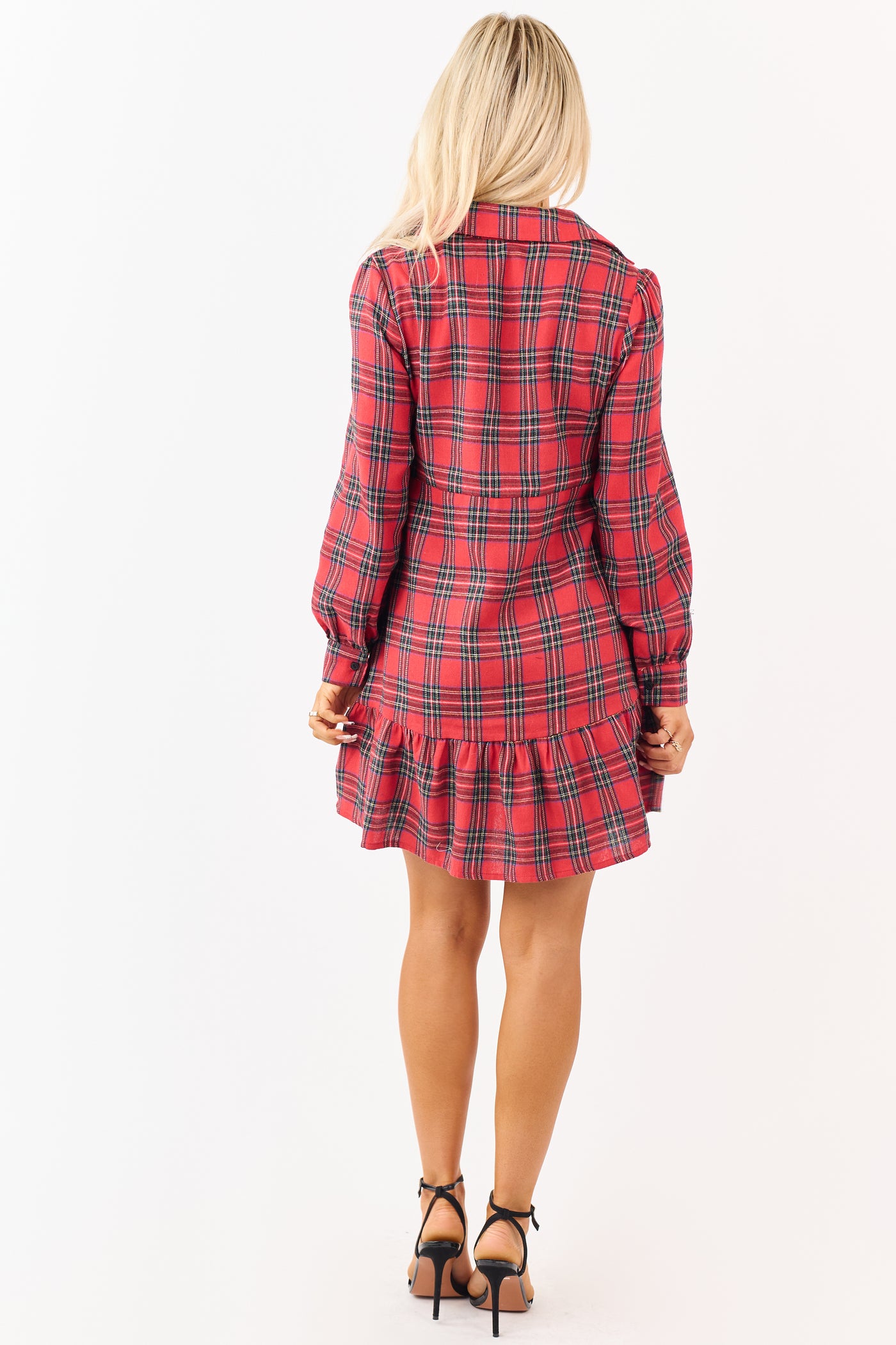 Lipstick Plaid Collared Long Sleeve Mini Dress