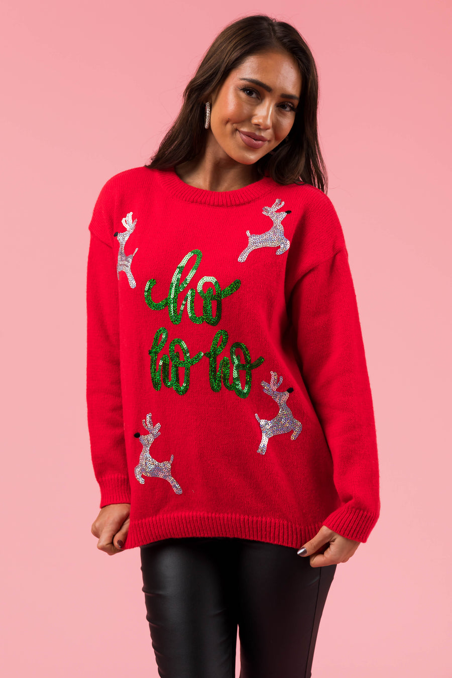 Lipstick Sequin 'Ho Ho Ho' Christmas Sweater