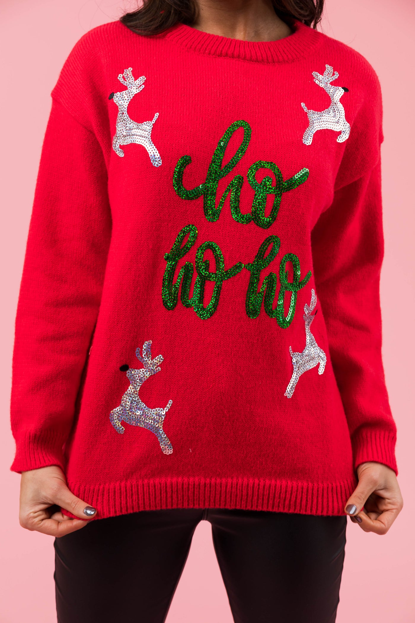 Lipstick Sequin 'Ho Ho Ho' Christmas Sweater