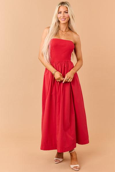 Lipstick Strapless Knit Contrast Cotton Maxi Dress