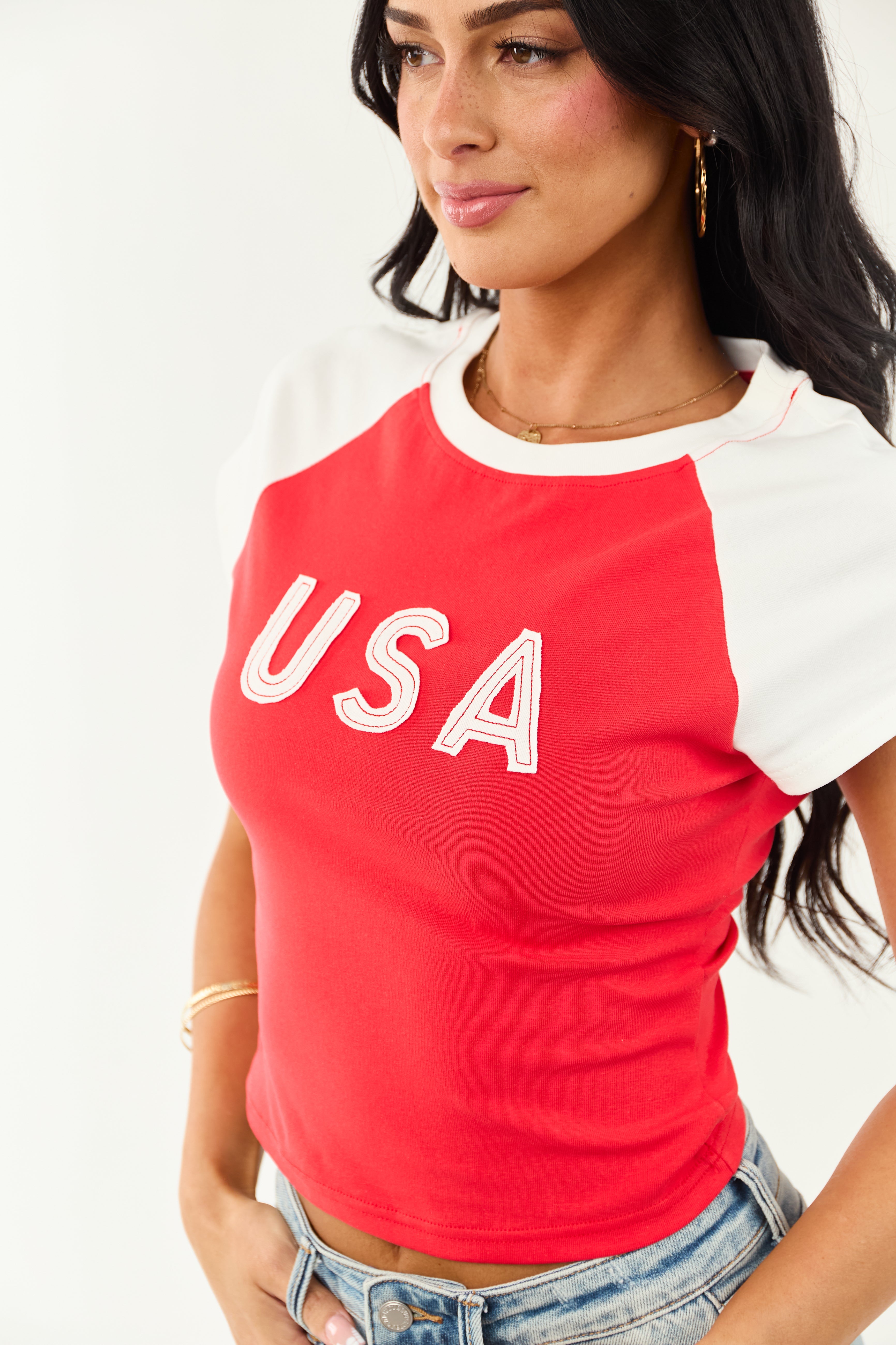 Lipstick 'USA' Patch Graphic Cap Sleeve Tee