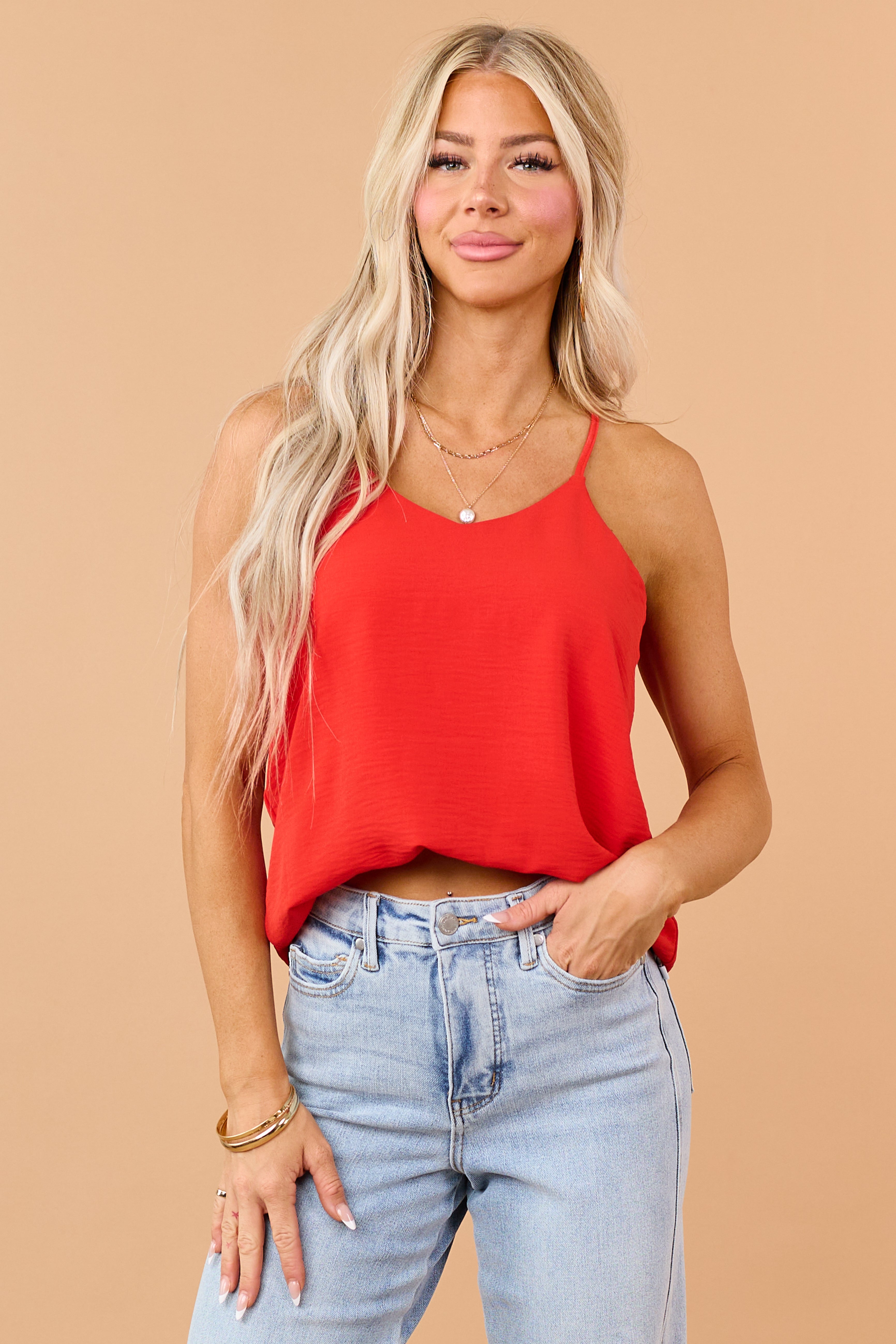 Lipstick V Neck Racerback Cami Top | Lime Lush Boutique