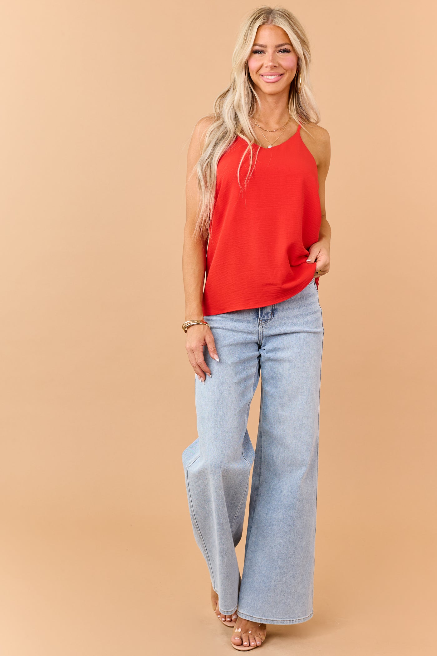 Lipstick V Neck Racerback Cami Top