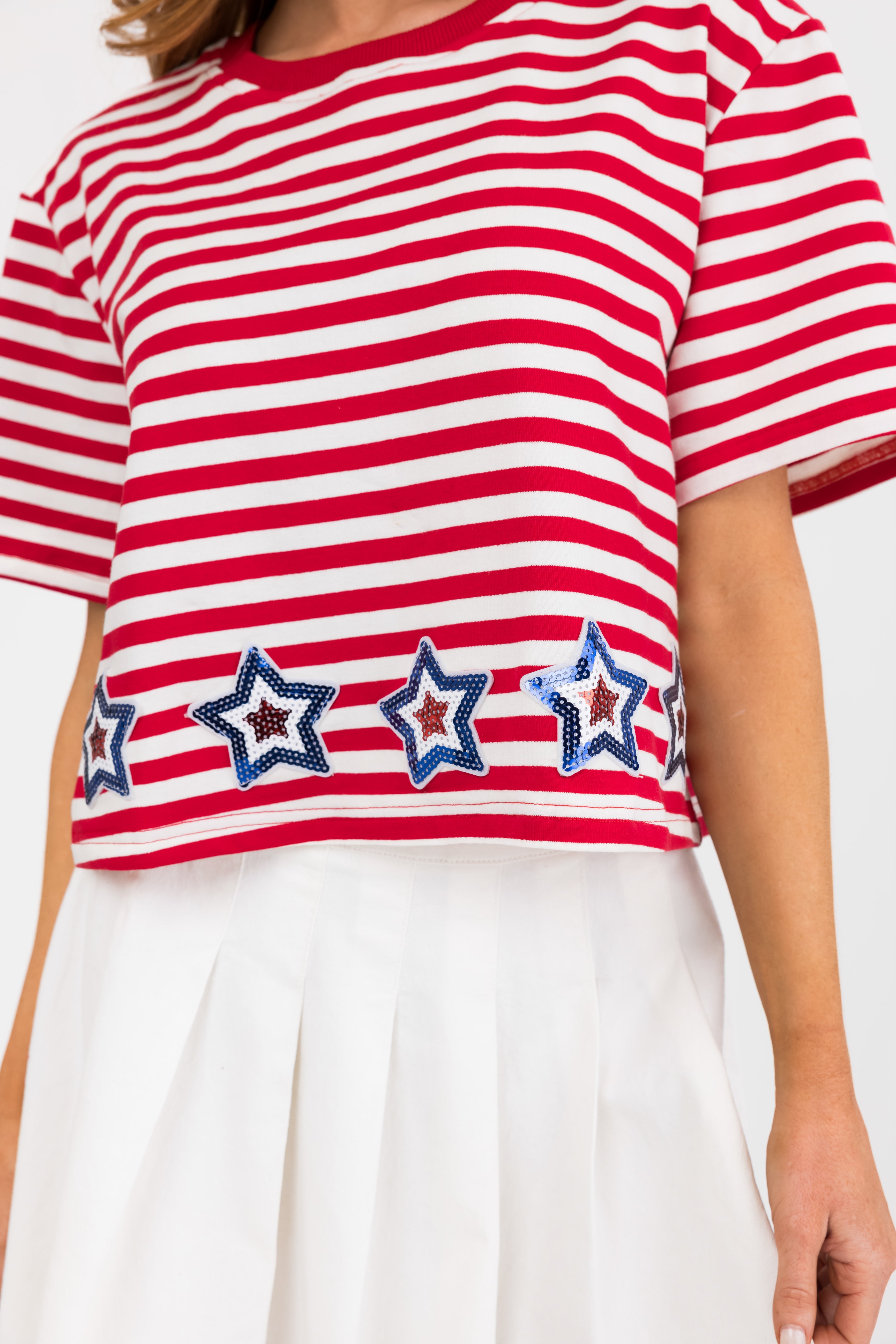 Lipstick and Ivory Stars and Stripes Print Top