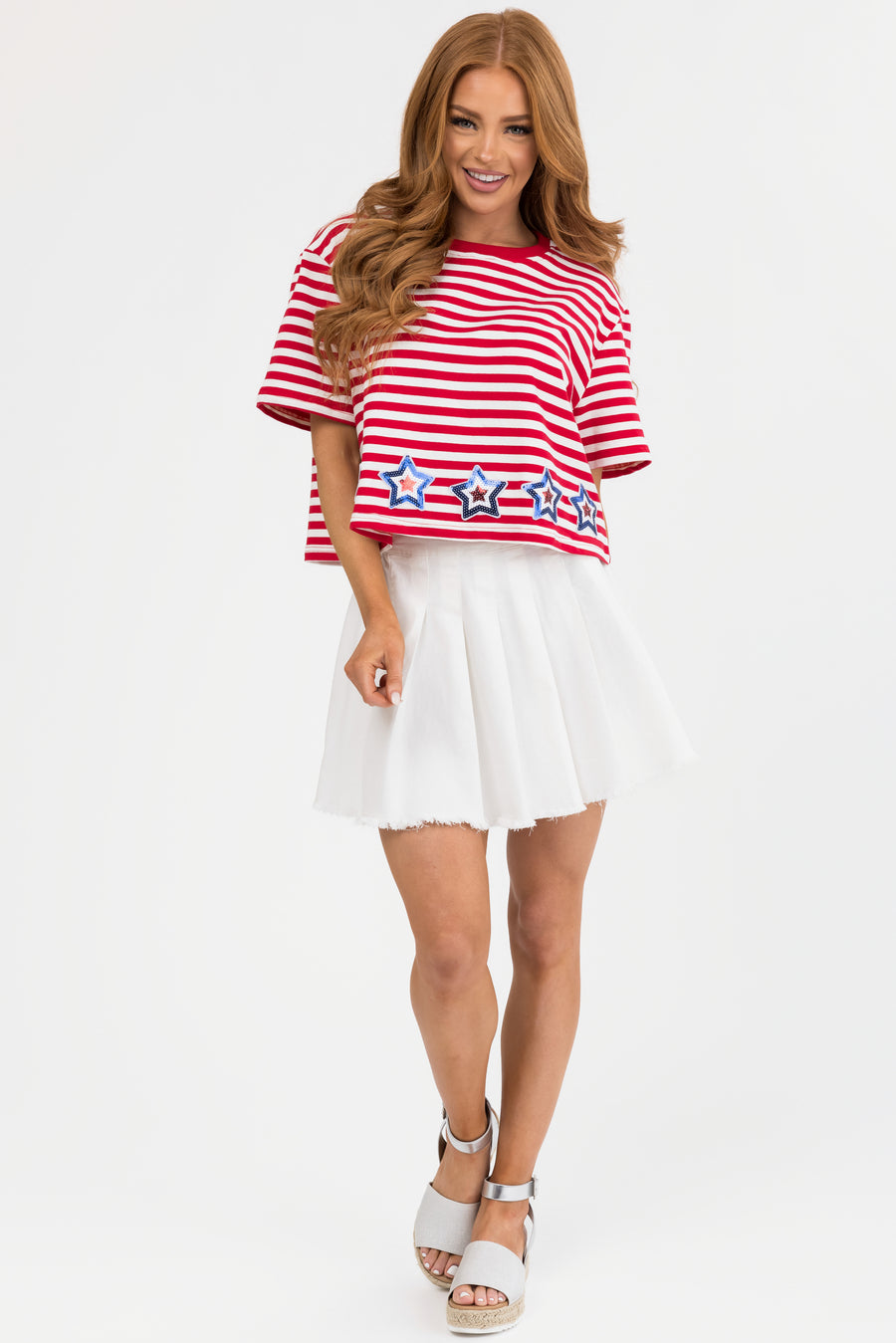 Lipstick and Ivory Stars and Stripes Print Top