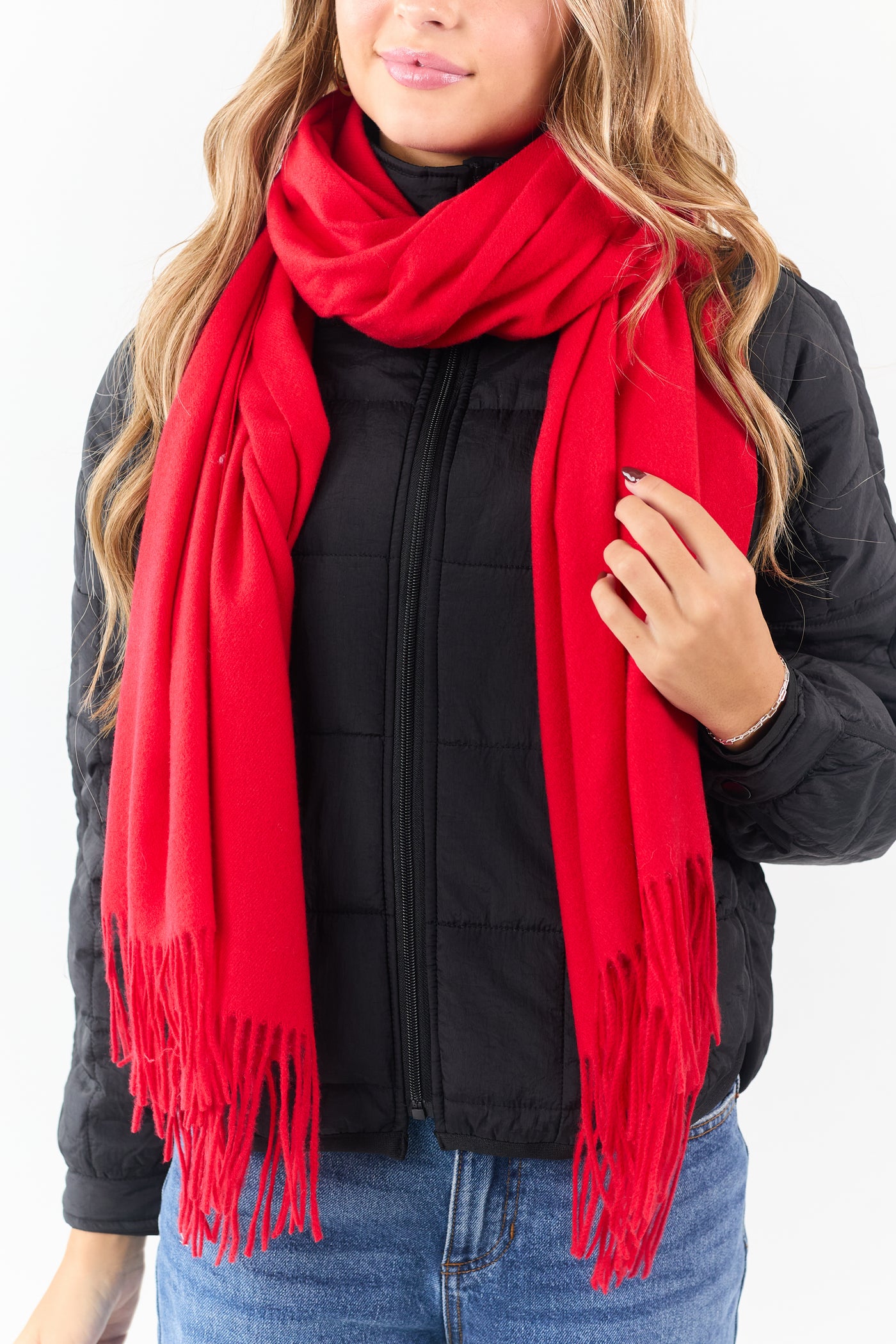 Lipstick Soft Knit Fringe End Wide Scarf
