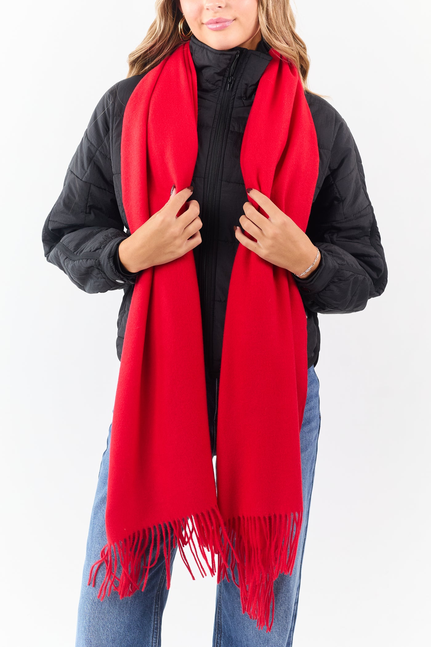 Lipstick Soft Knit Fringe End Wide Scarf