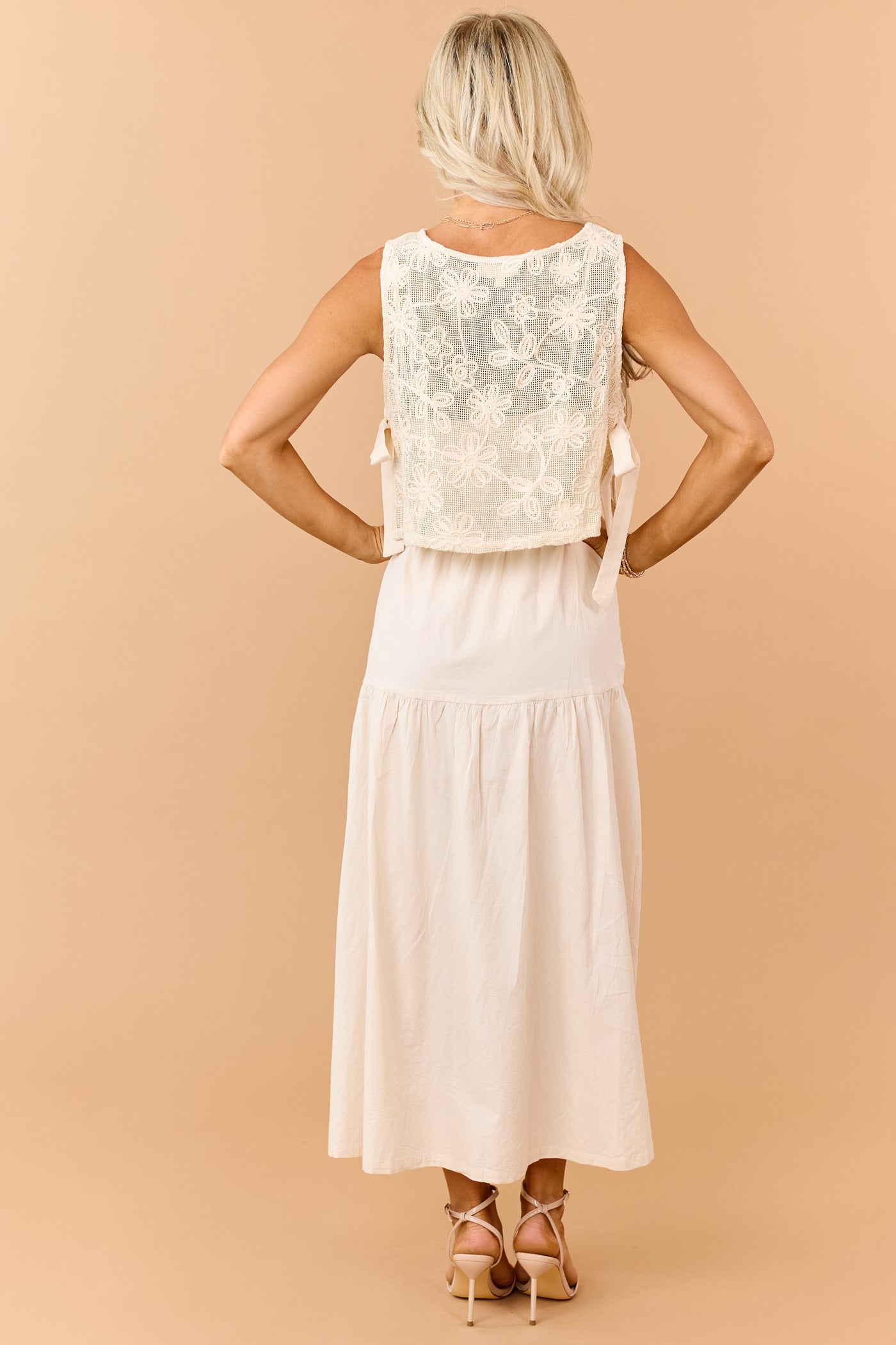 Listicle Almond Cotton Maxi Dress and Vest Set