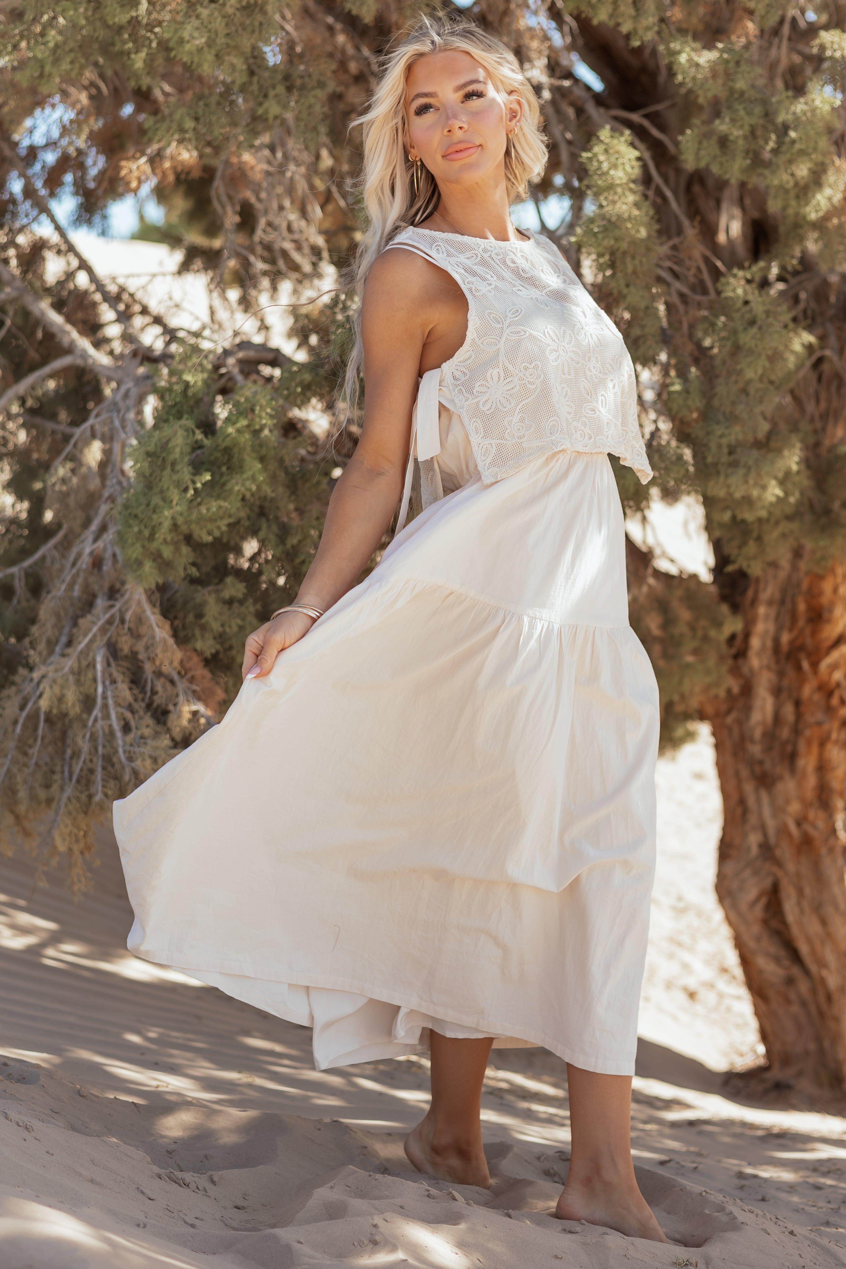 Listicle Almond Cotton Maxi Dress and Vest Set | Lime Lush Boutique
