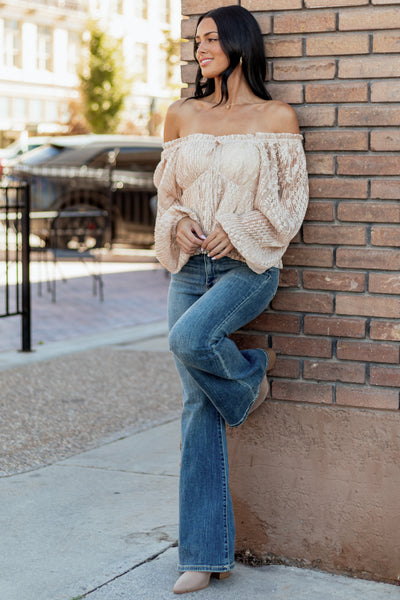 Listicle Almond Floral Lace Long Sleeve Babydoll Top