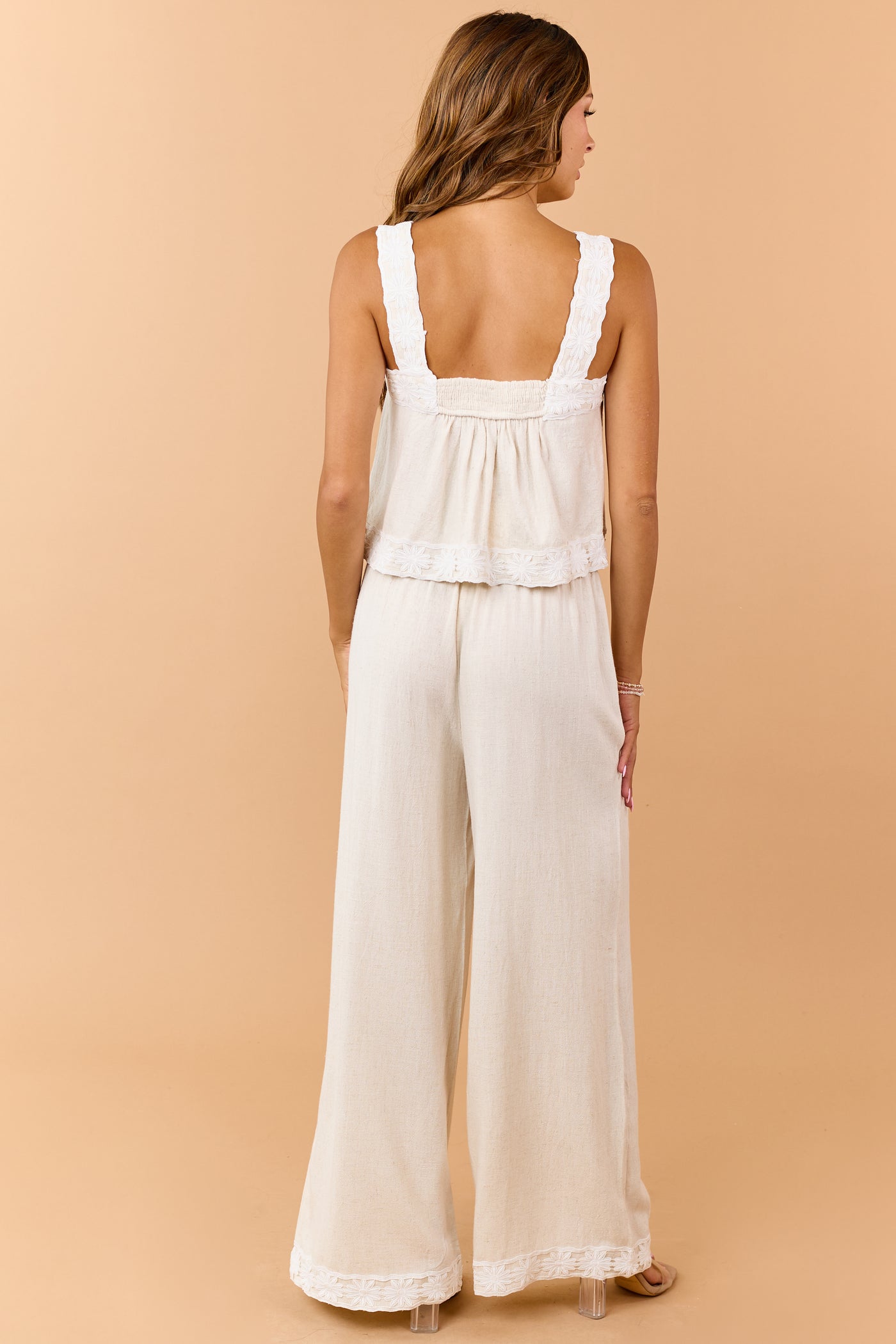 Listicle Almond Linen Blend Tank Top and Pants Set