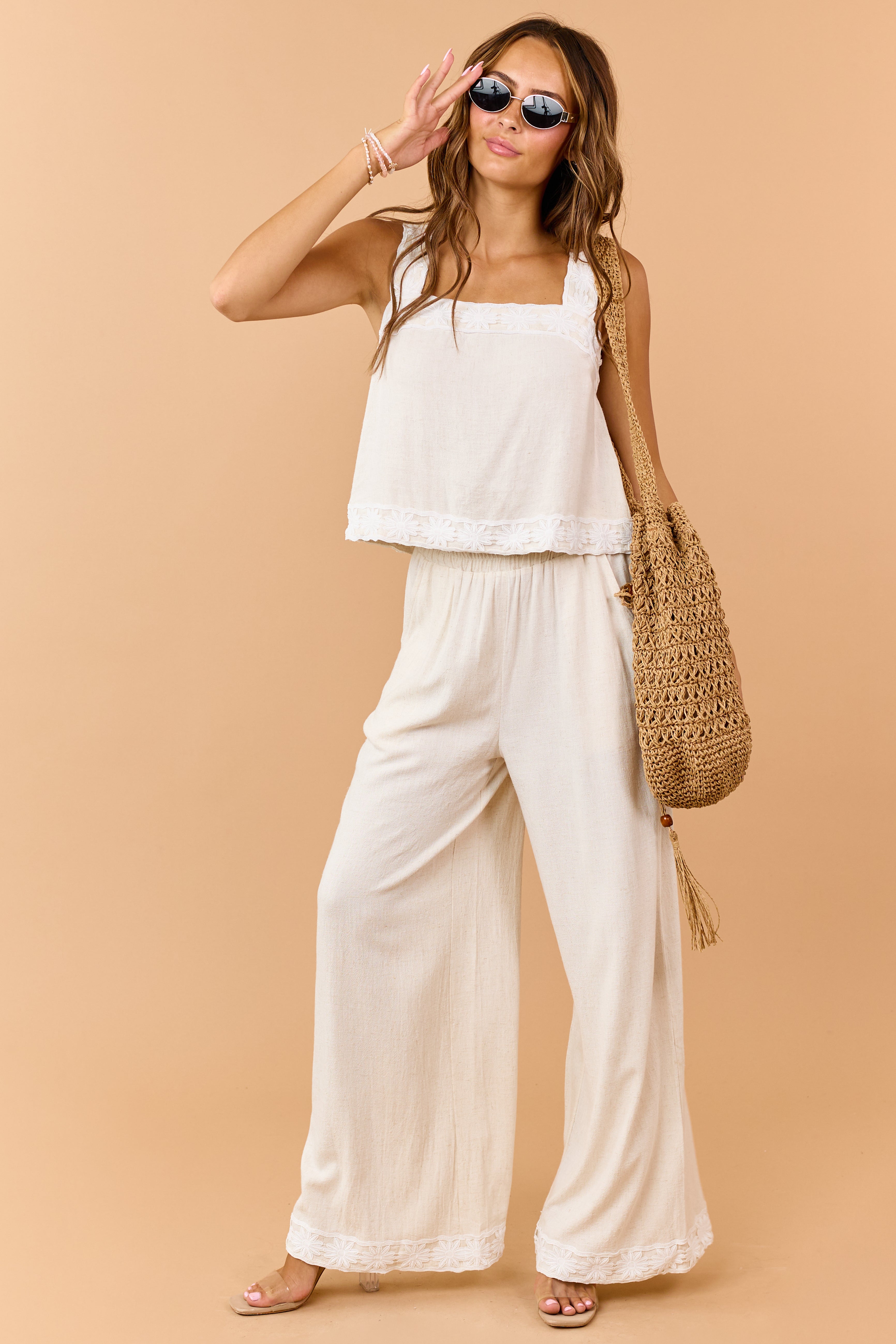 Listicle Almond Linen Blend Tank Top and Pants Set | Lime Lush