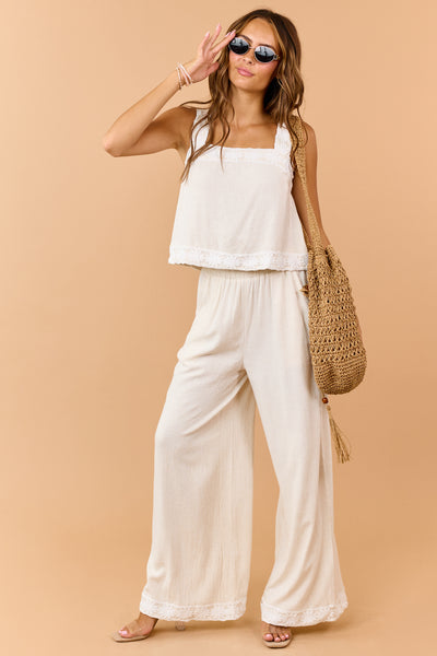 Listicle Almond Linen Blend Tank Top and Pants Set