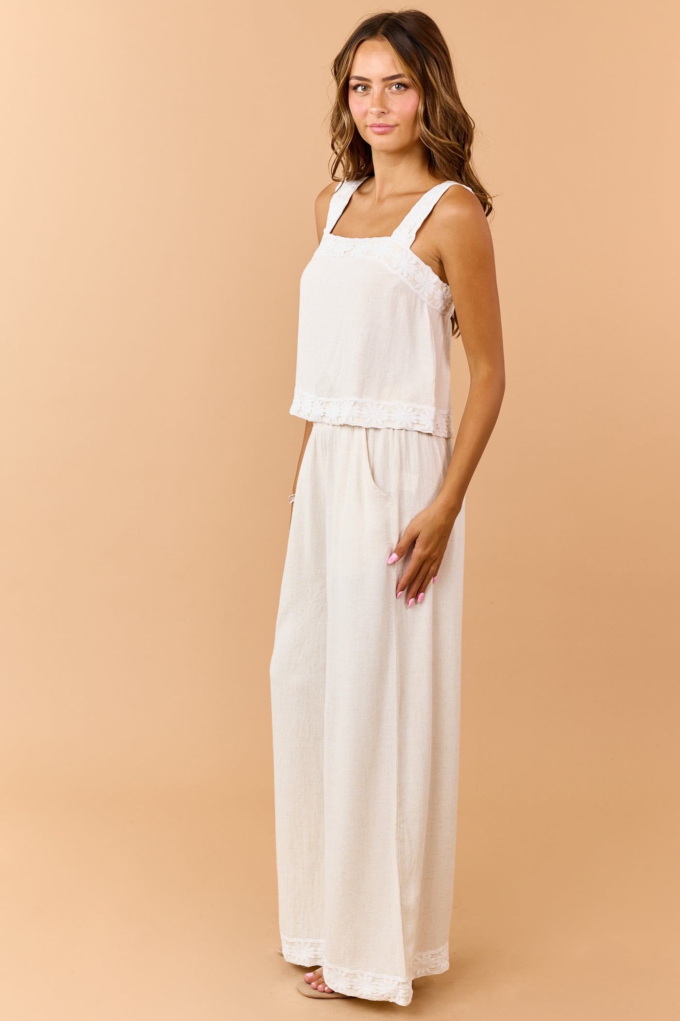 Listicle Almond Linen Blend Tank Top and Pants Set