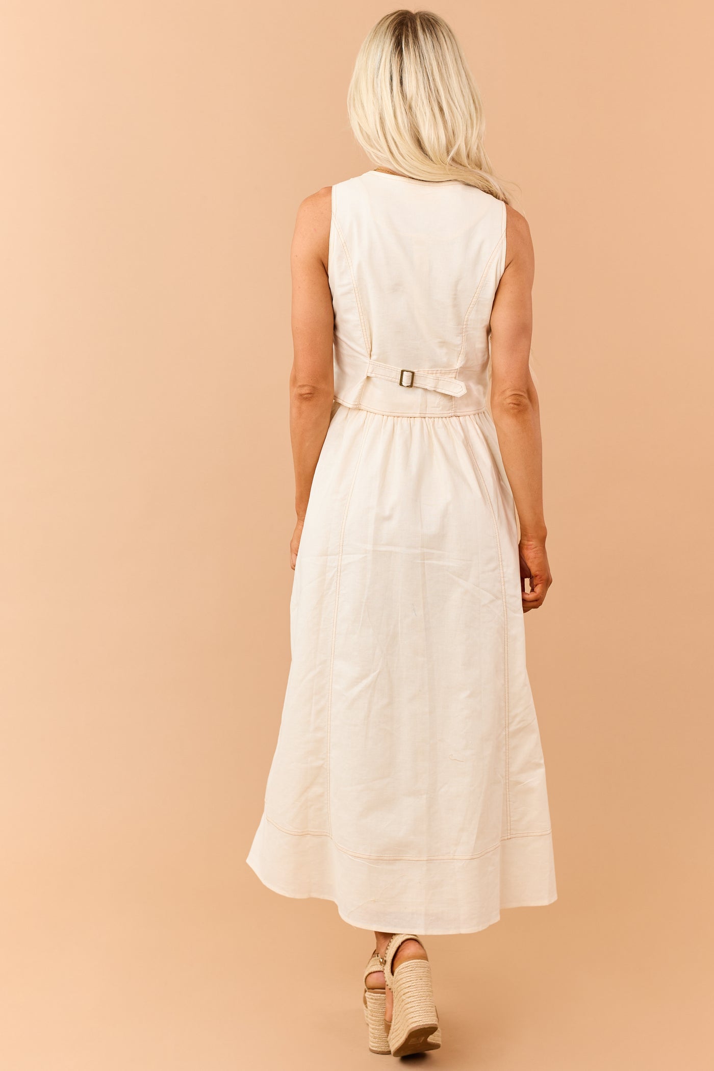 Listicle Almond Linen Blend Vest Style Maxi Dress