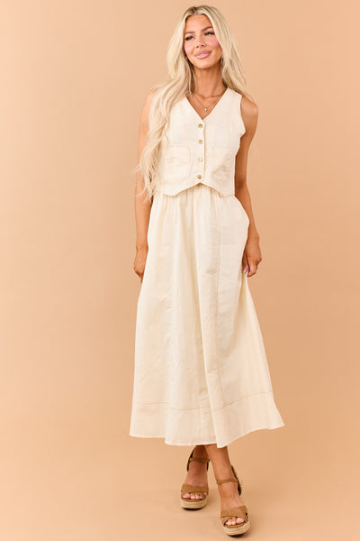 Listicle Almond Linen Blend Vest Style Maxi Dress