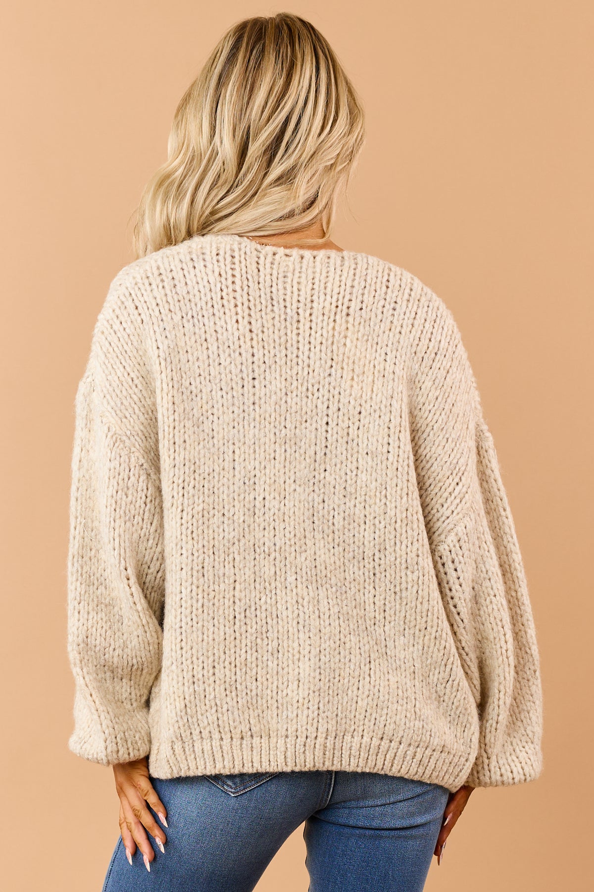 Listicle Almond Rib Knit Open Front Cardigan