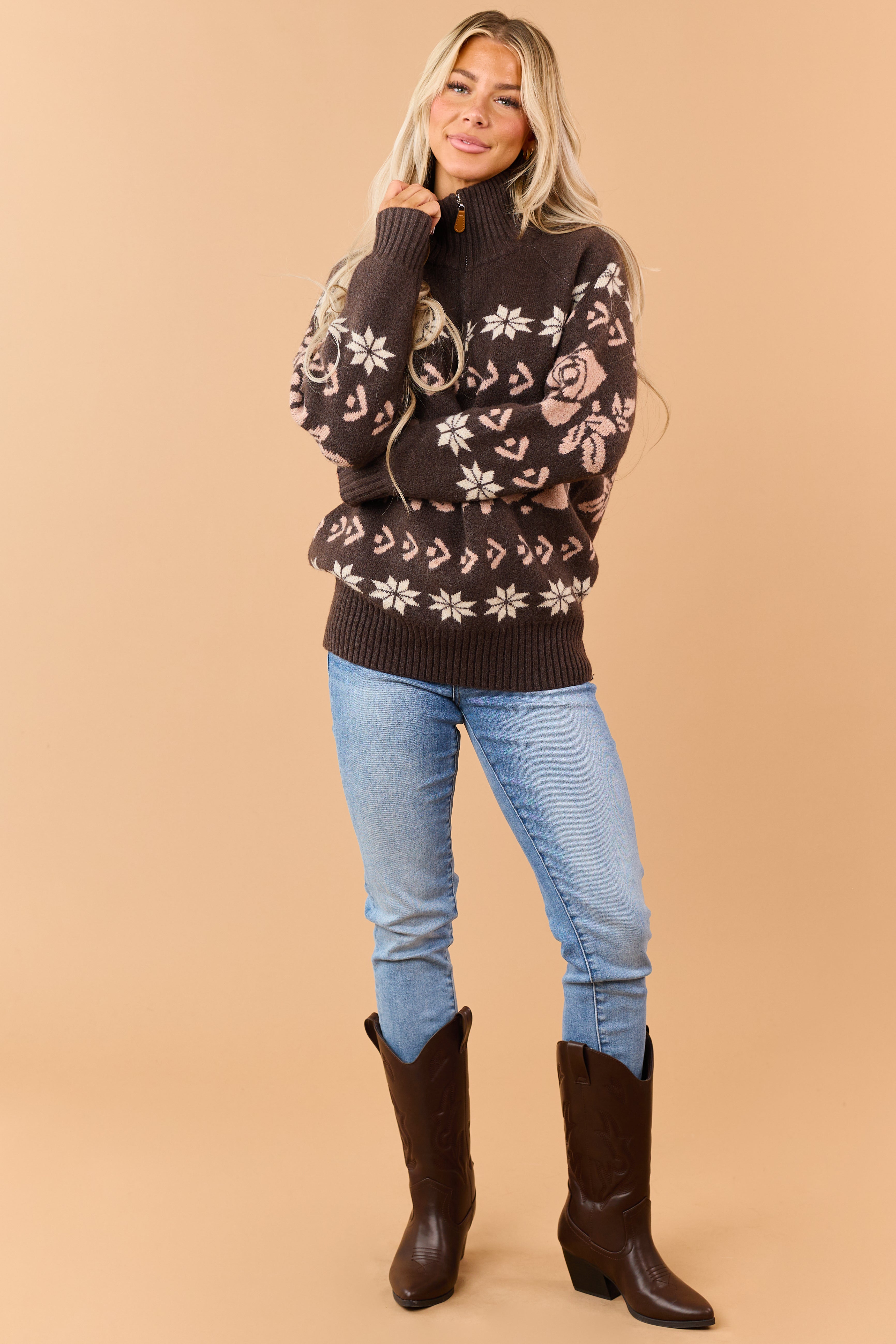 【PRY】CraftedLeather UtilityNecklace美品 Listicle Chocolate Fair Isle Quarter Zip Sweater | Lime Lush Boutique