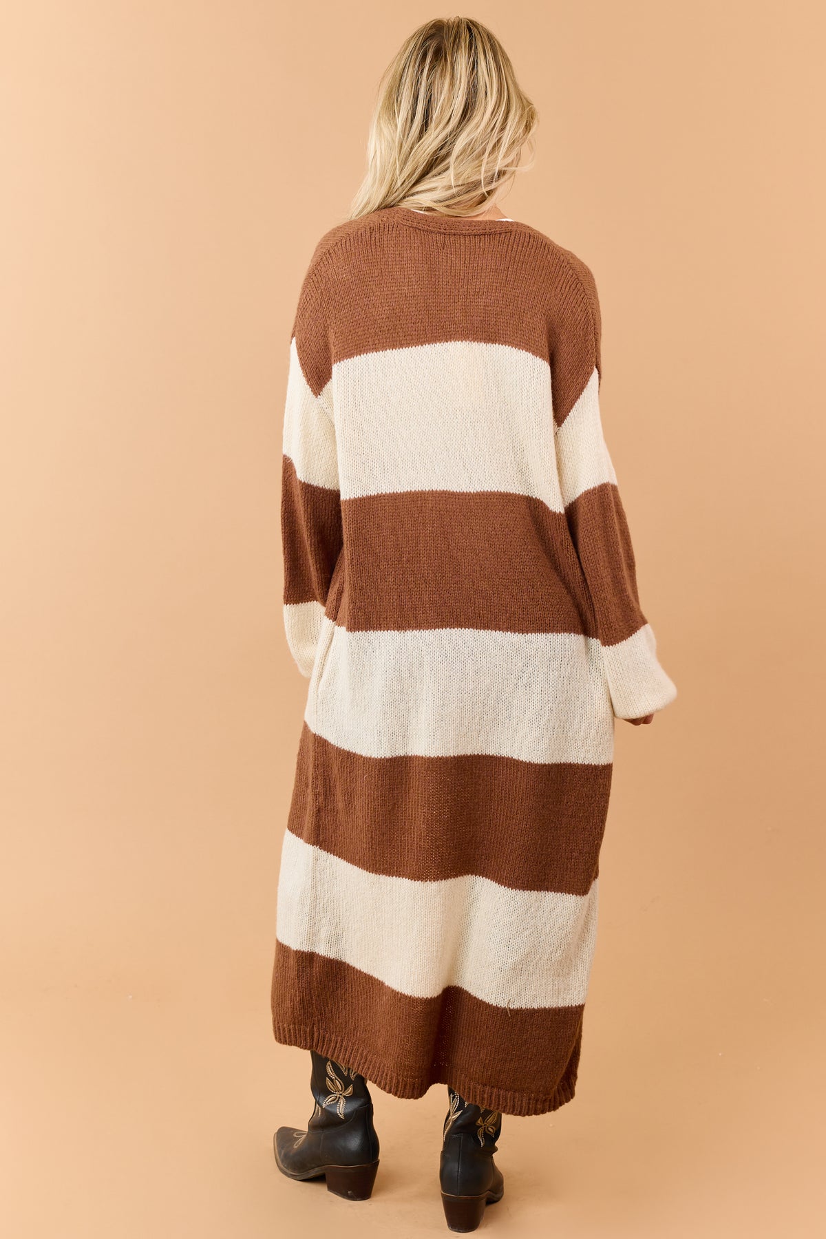 Listicle Chocolate Striped Open Front Duster Cardigan