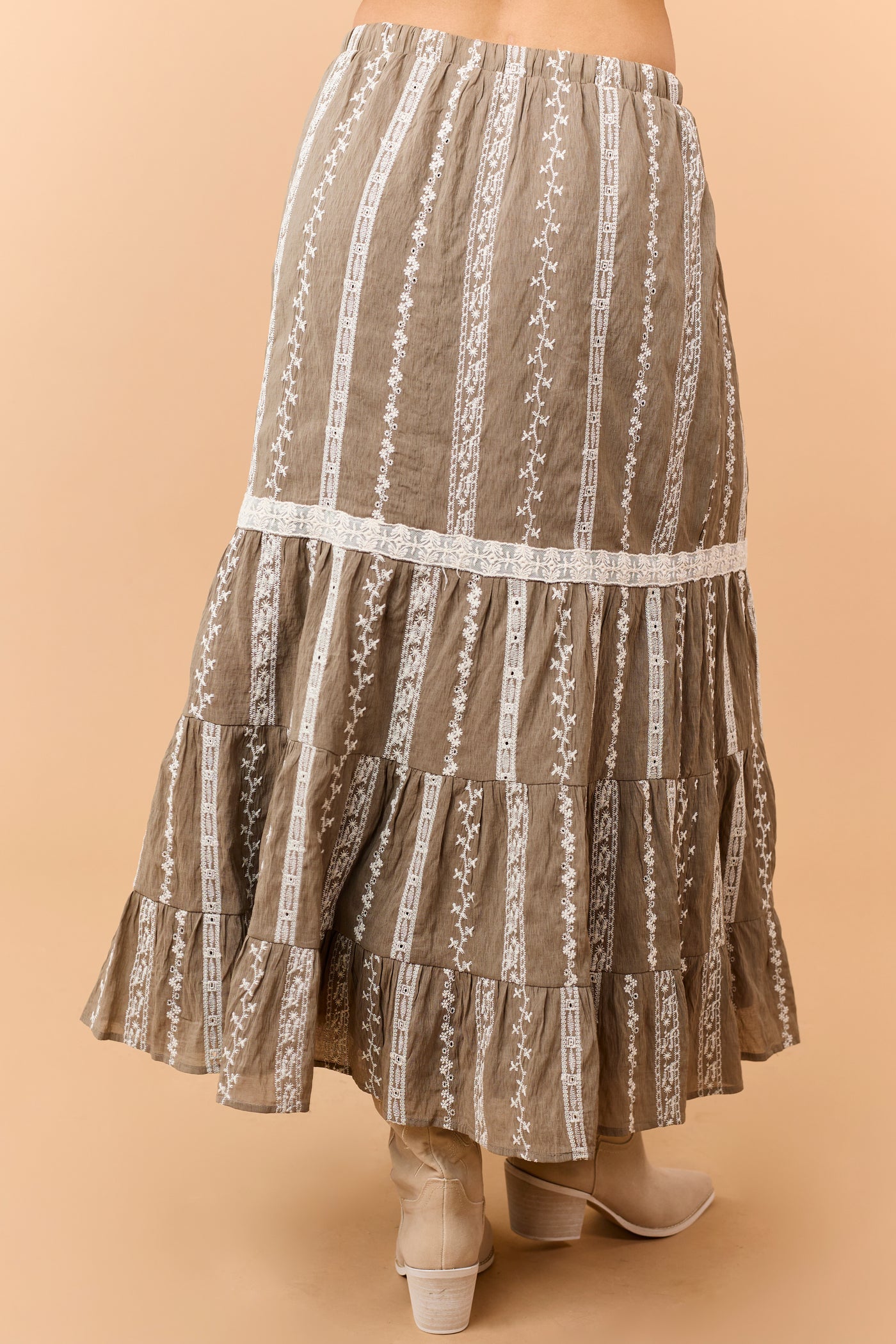 Listicle Coffee Embroidered Tiered Maxi Skirt
