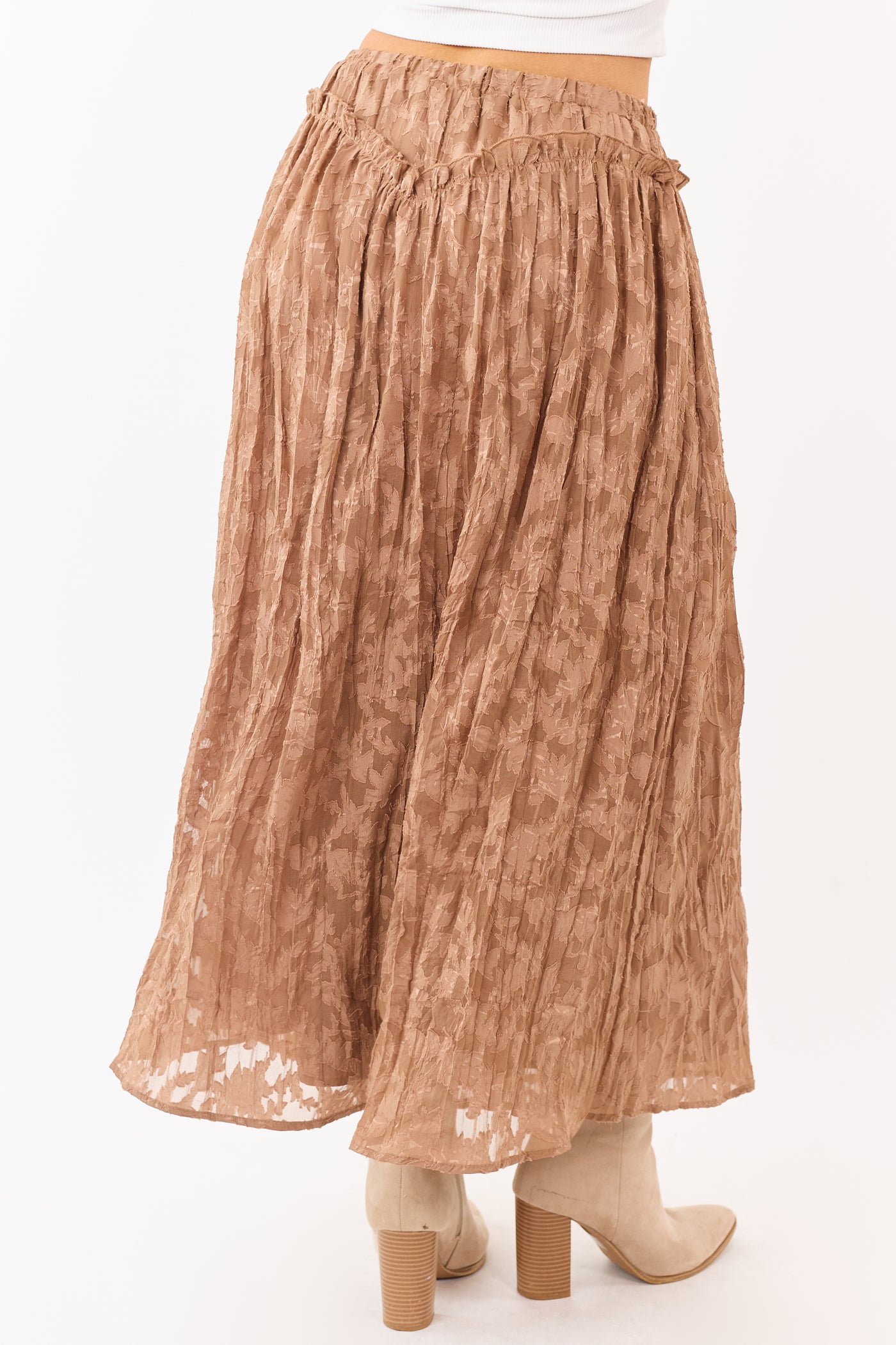 Listicle Coffee Textured Floral Lace Maxi Skirt